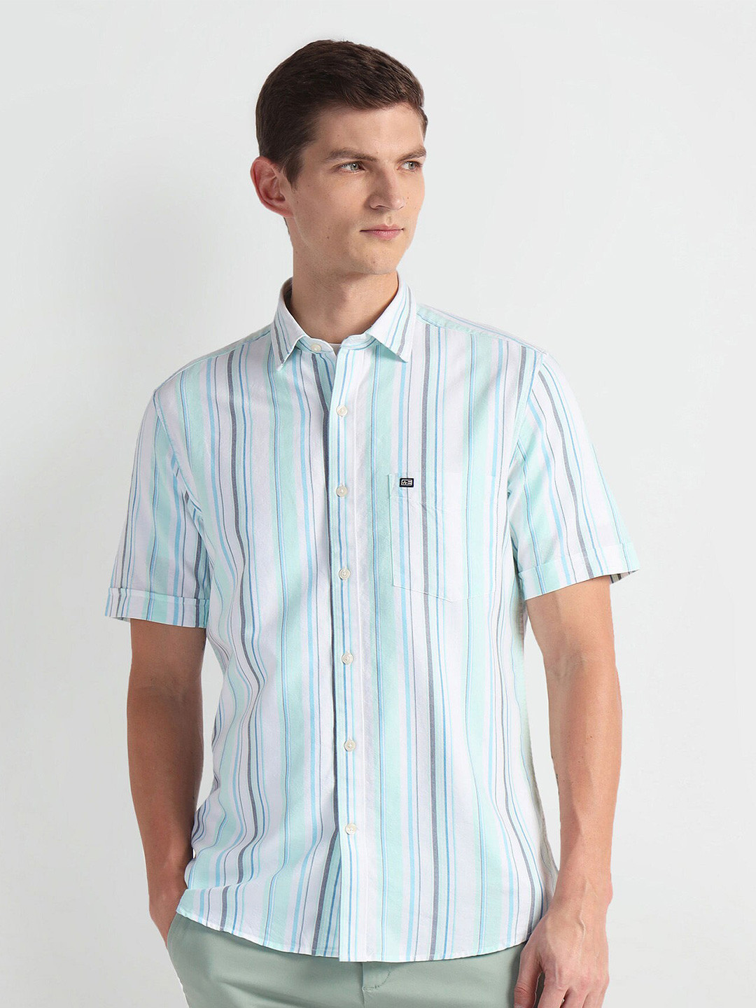 

Arrow Sport Vertical Striped Twill Casual Shirt, Sea green