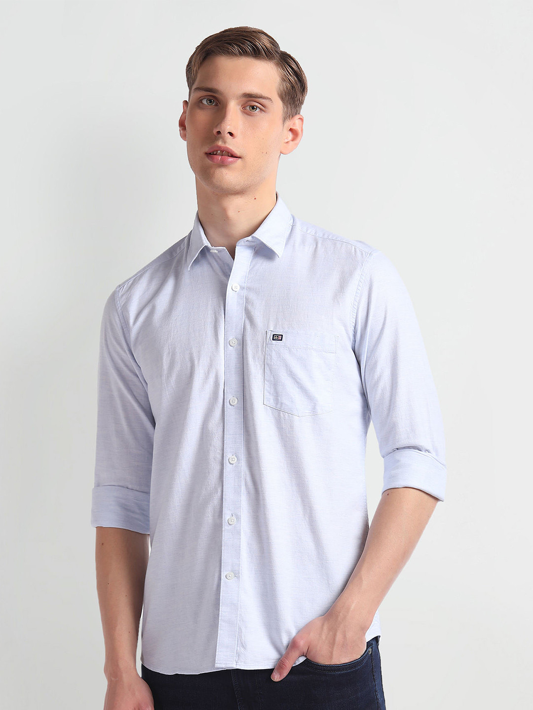 

Arrow Sport Slim Fit Spread Collar Long Sleeves Cotton Casual Shirt, Blue