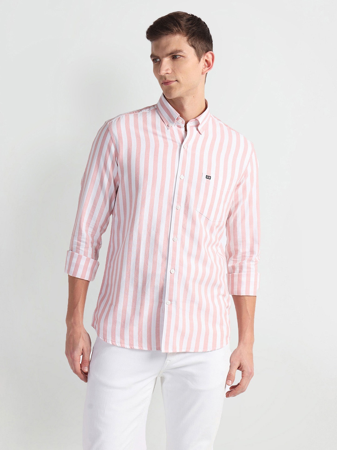 

Arrow Sport Slim Fit Striped Oxford Casual Shirt, Pink