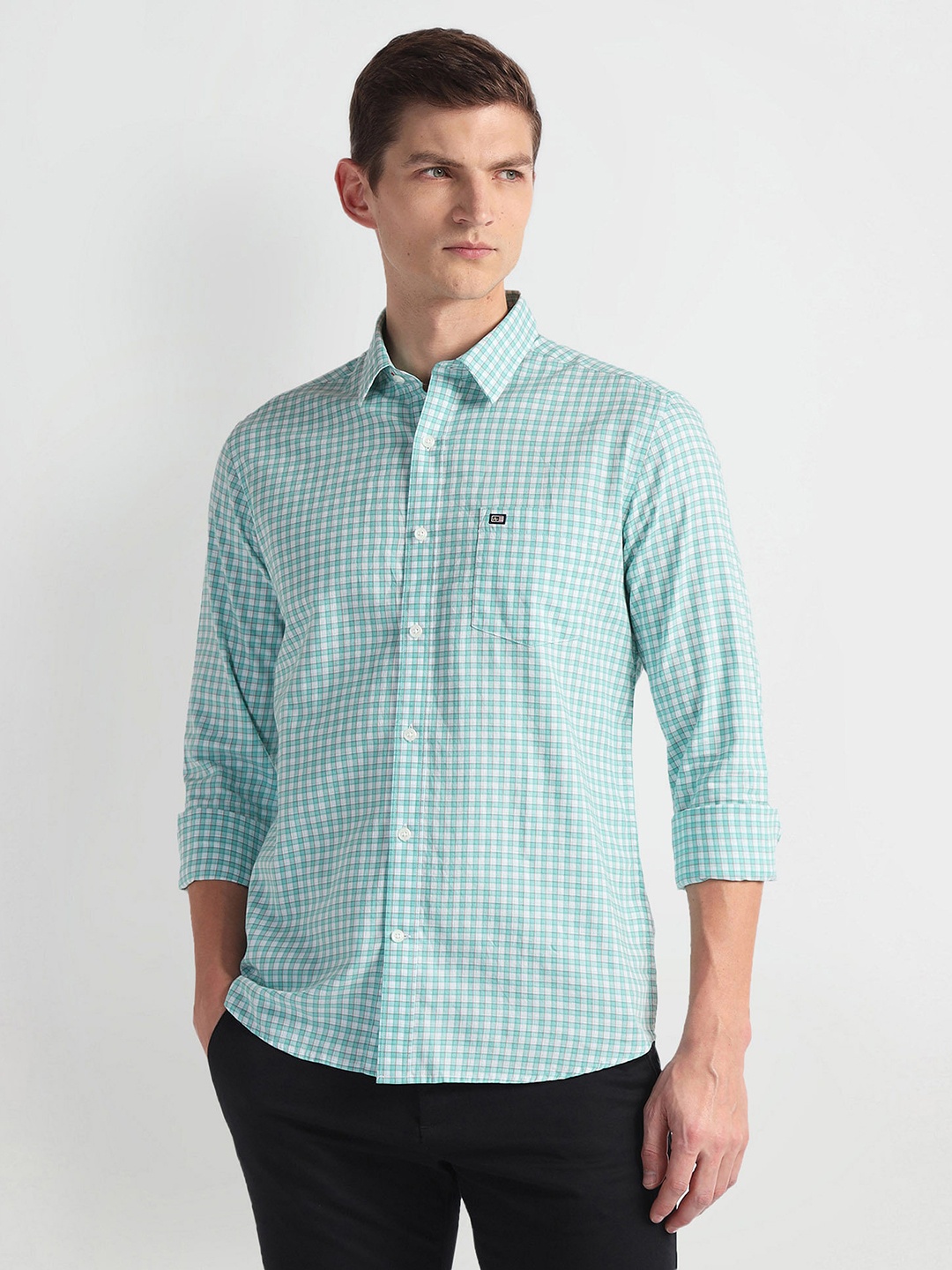 

Arrow Sport Slim Fit Checked Casual Shirt, Green