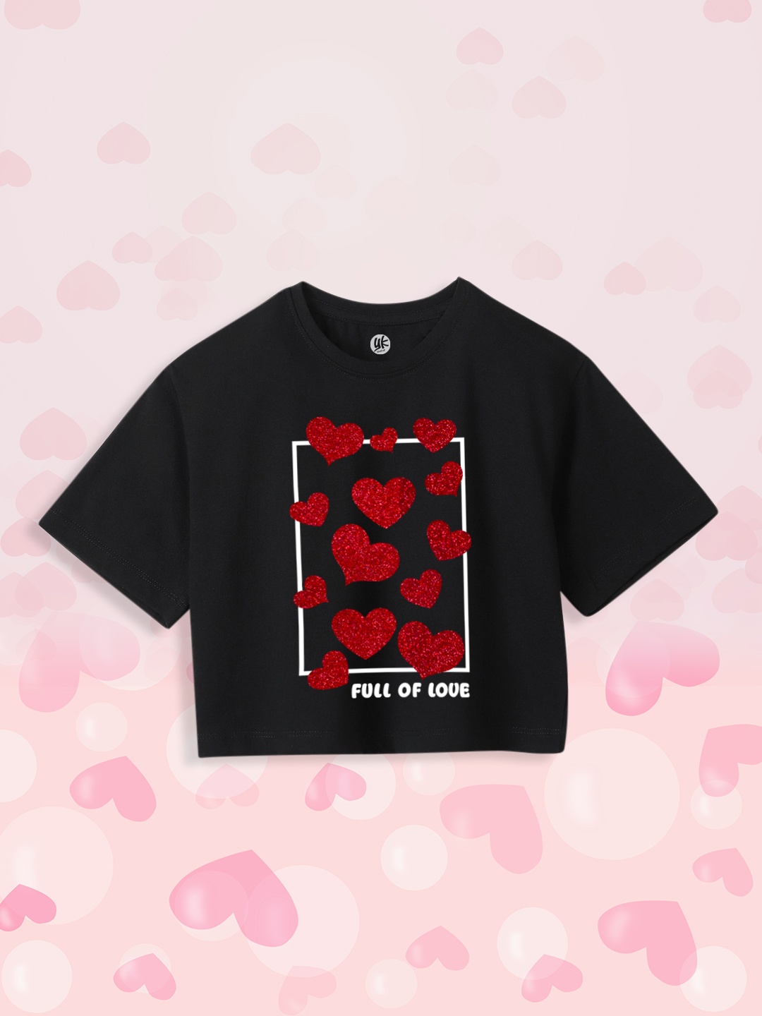 

YK Girls Printed Round Neck Pure Cotton Boxy Crop T-shirt, Black