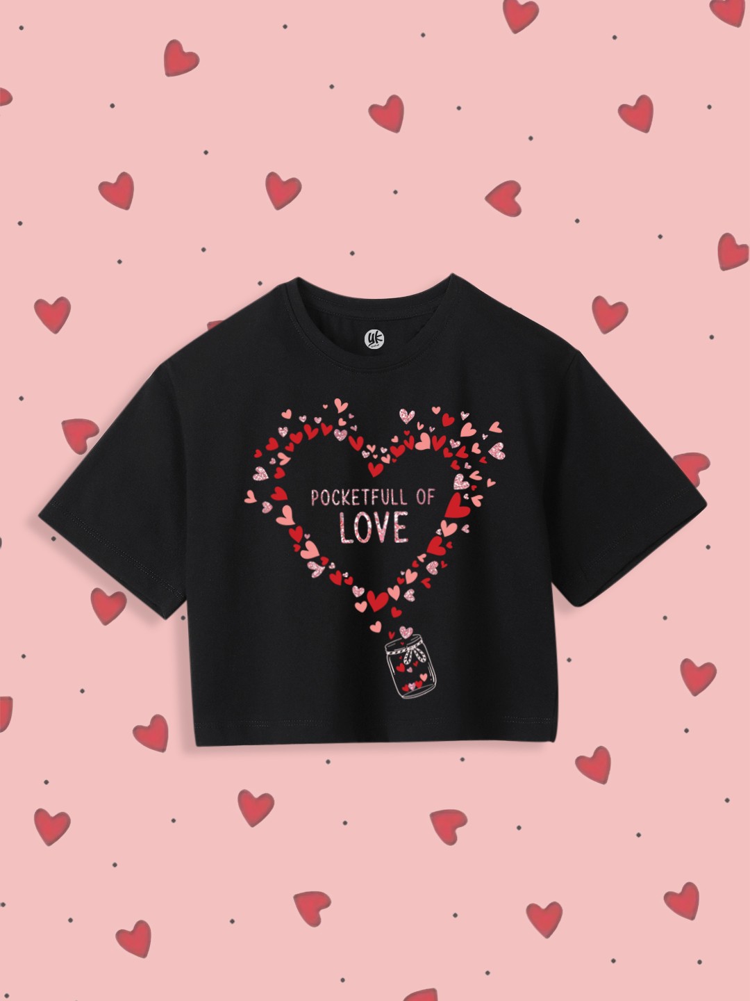 

YK Girls Typography Printed Round Neck Pure Cotton Boxy Crop T-shirt, Black