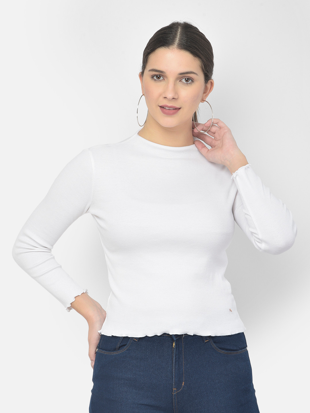 

Numero Uno Relaxed Fit Long Sleeves Cotton Crop T-shirt, White
