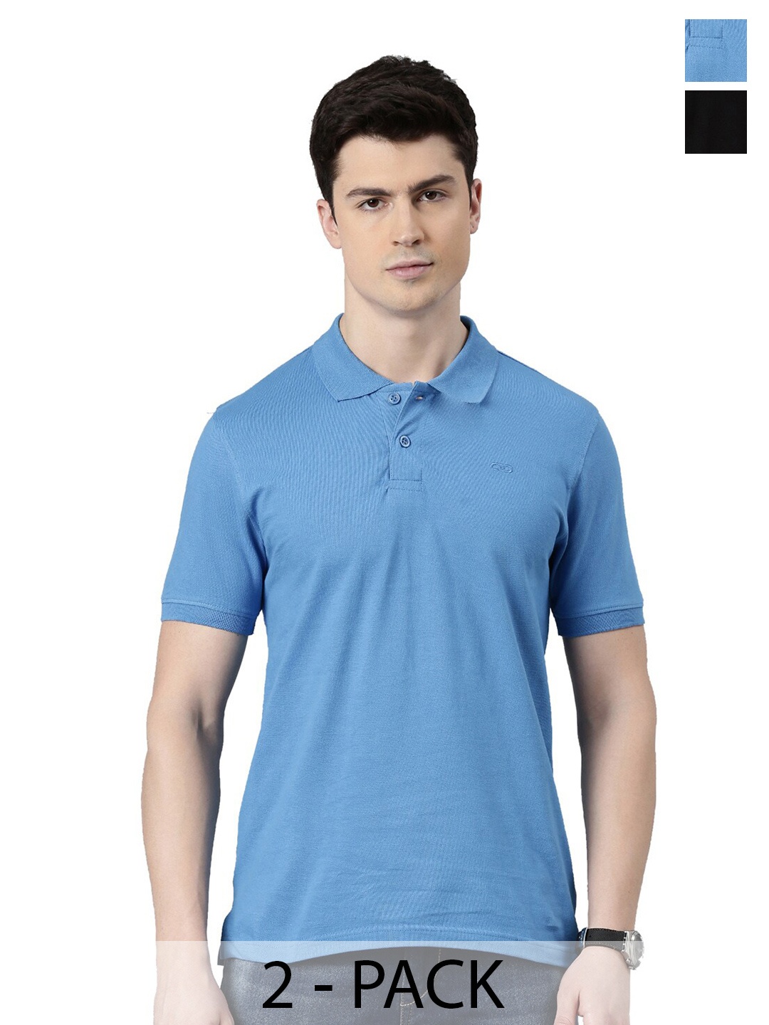

BAESD Pack Of 2 Polo Collar Cotton Short Sleeves Pockets T-shirt, Blue