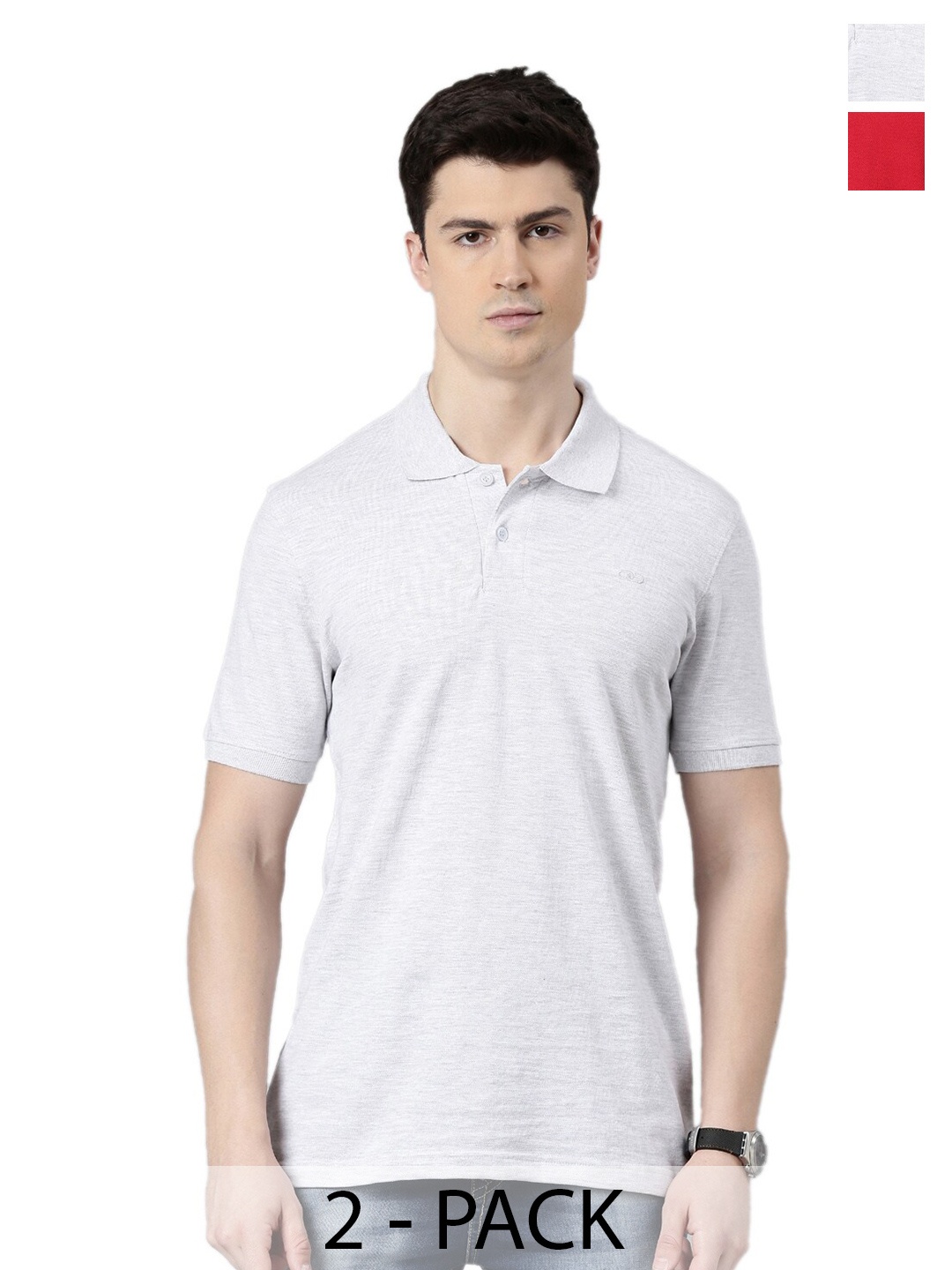

BAESD Pack Of 2 Polo Collar Cotton Short Sleeves Pockets T-shirt, Grey