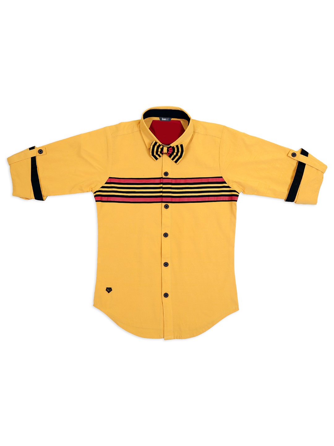 

BAESD Boys Classic Vertical Striped Spread Collar Roll-Up Sleeves Cotton Casual Shirt, Yellow