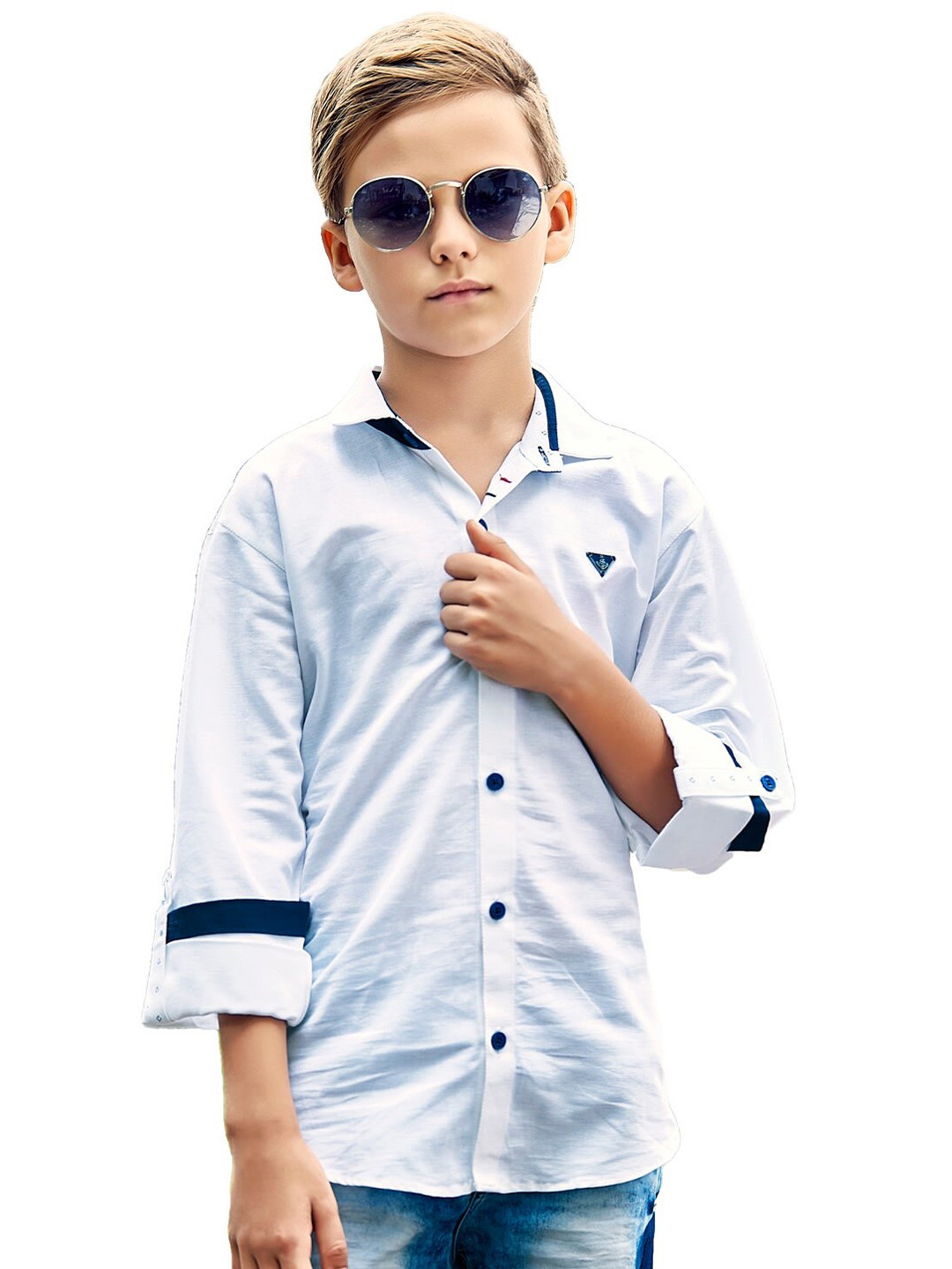 

BAESD Boys Classic Spread Collar Roll-Up Sleeves Cotton Casual Shirt, White
