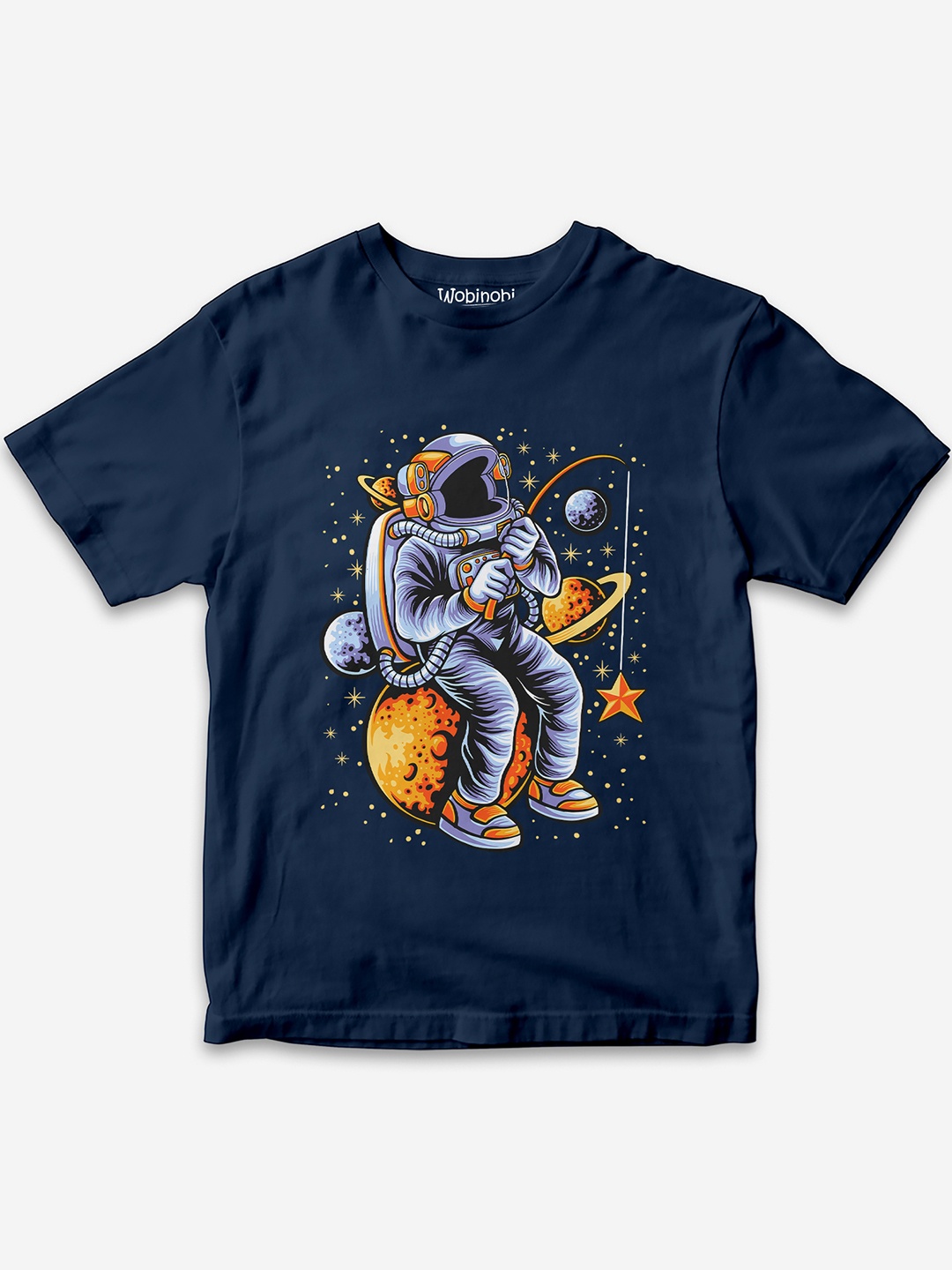 

Wobinobi Boys Space Print Bio Finish Pure Cotton T-shirt, Navy blue