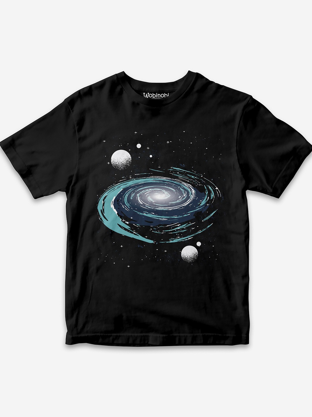 

Wobinobi Boys Round Neck Short Sleeves Graphic Printed Pure Cotton T-shirt, Black
