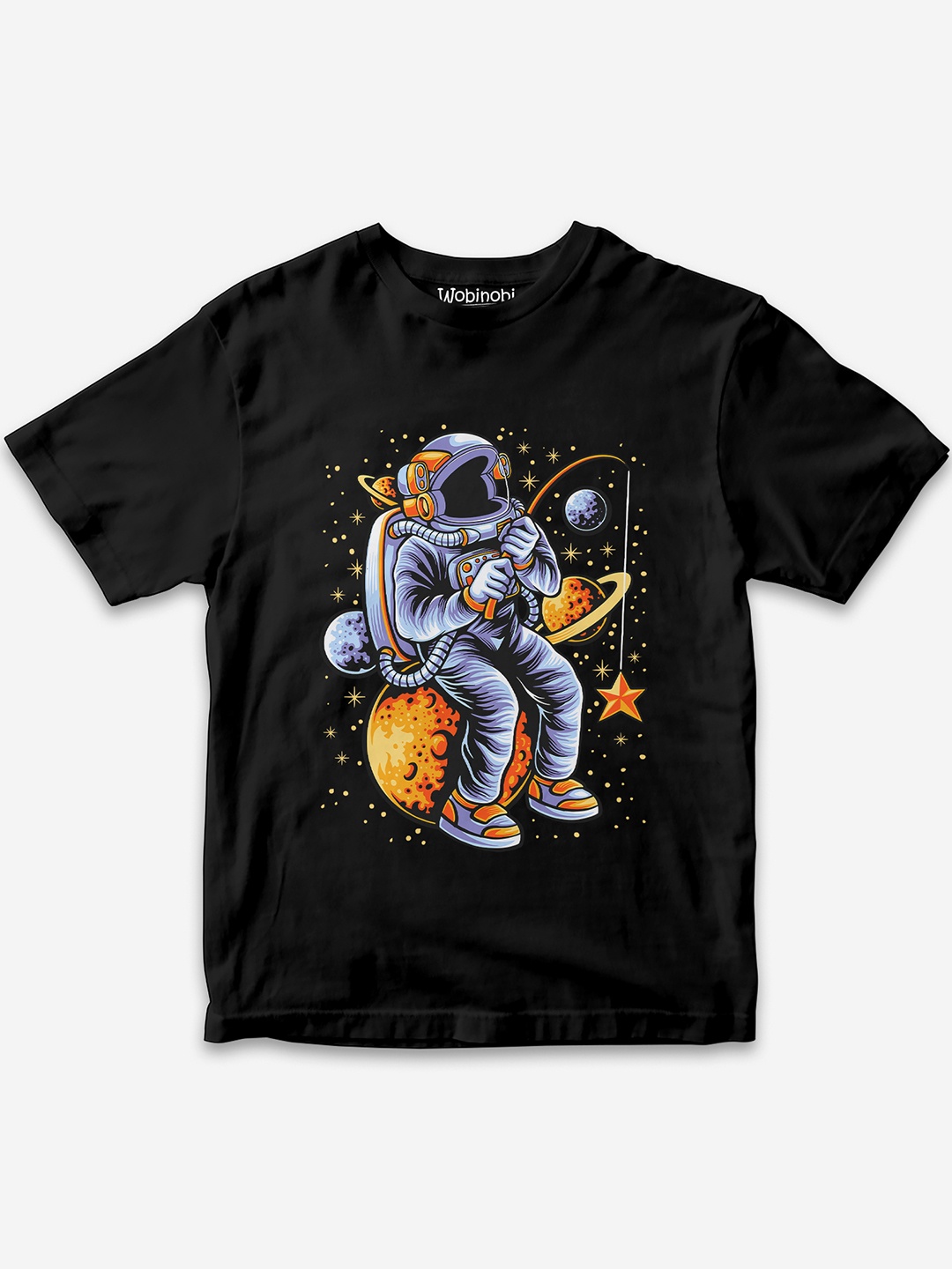 

Wobinobi Boys Space Print Bio Finish Pure Cotton T-shirt, Navy blue