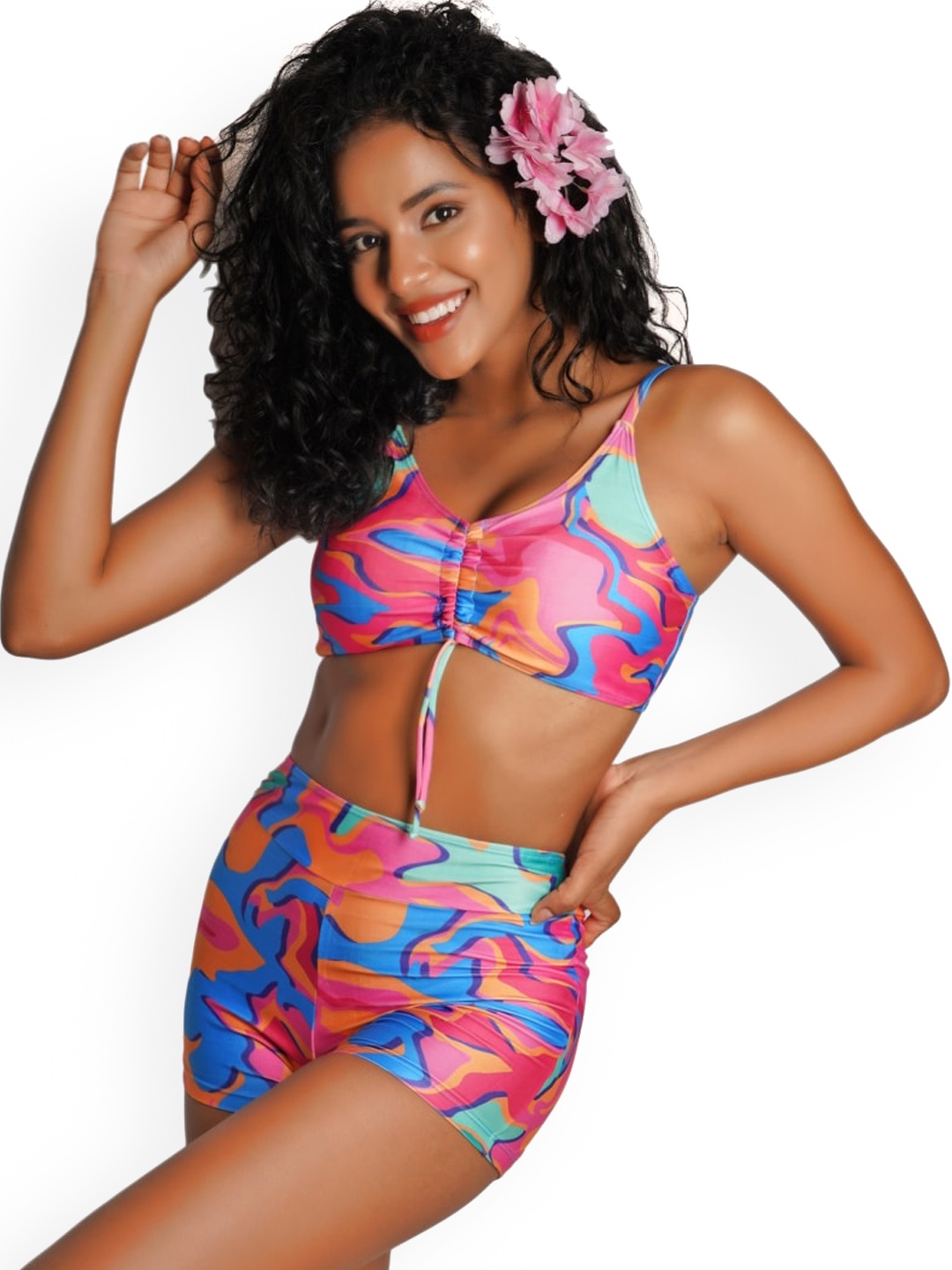 

FXM Abstract Printed Shoulder Strap Swim Set, Pink