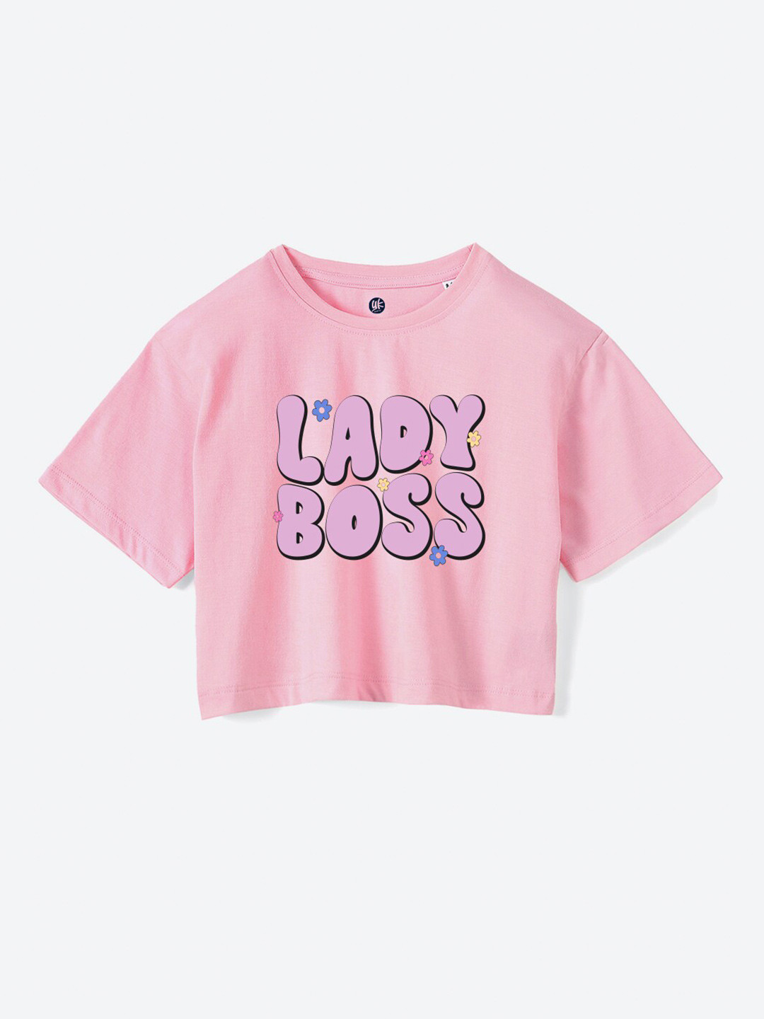 

YK Girls Round Neck Short Sleeves Typographic Printed Pure Cotton Boxy T-shirt, Pink