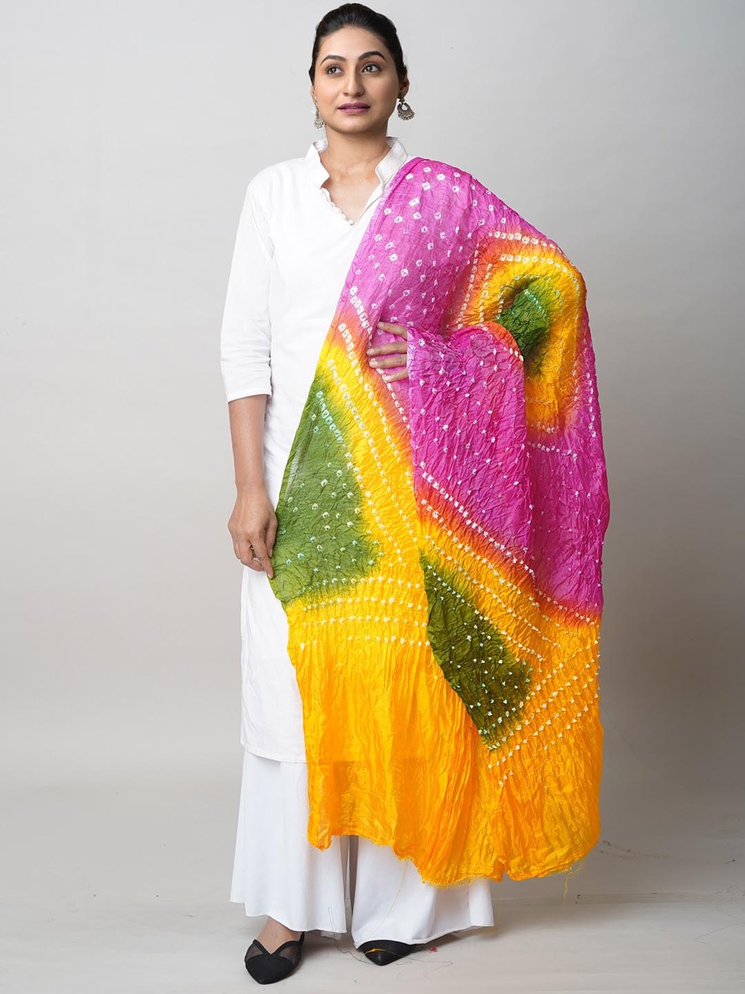 

Unnati Silks Tie & Dye Bandhani Printed Dupatta, Yellow