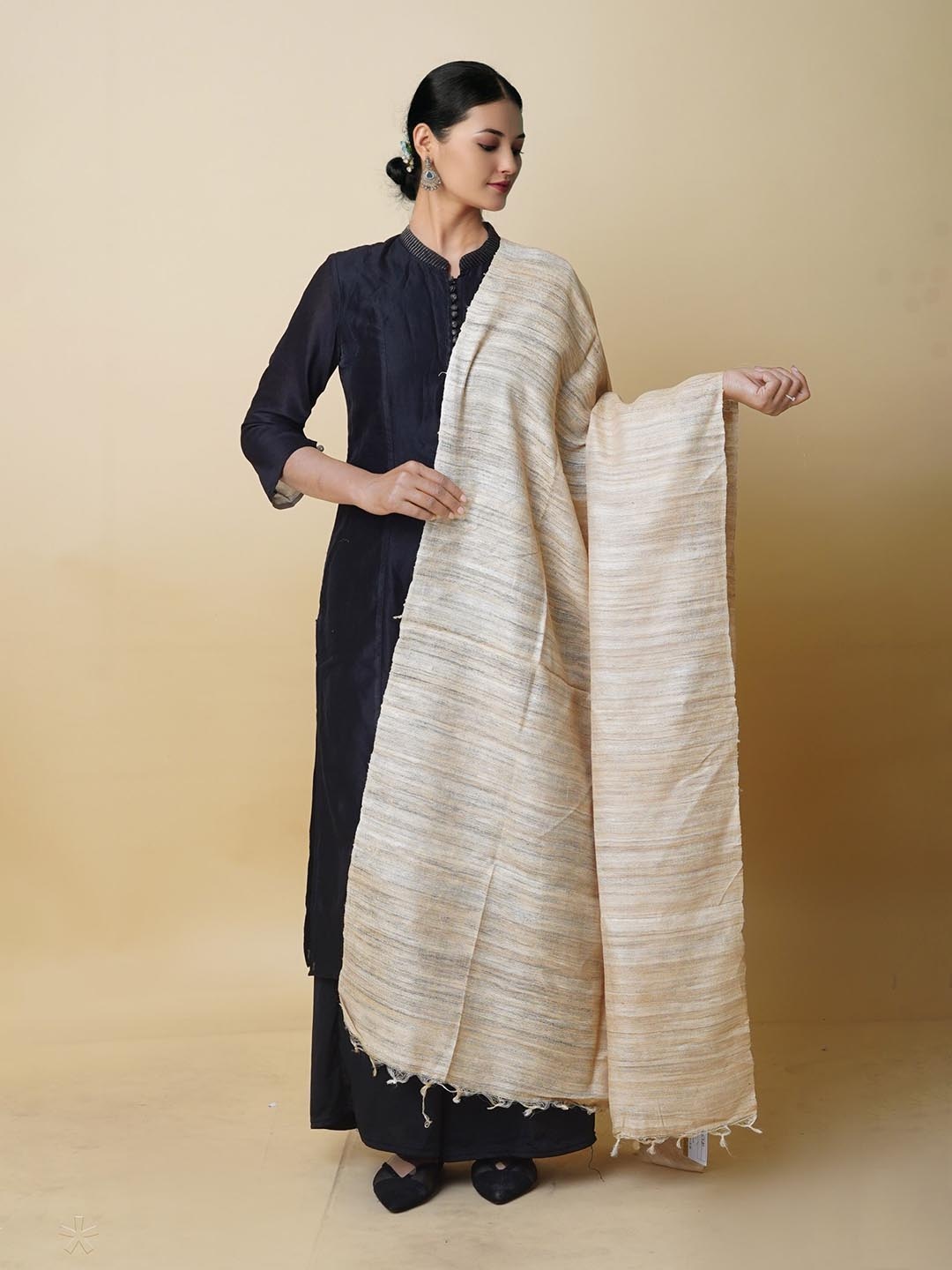 

Unnati Silks Striped Dupatta, Cream