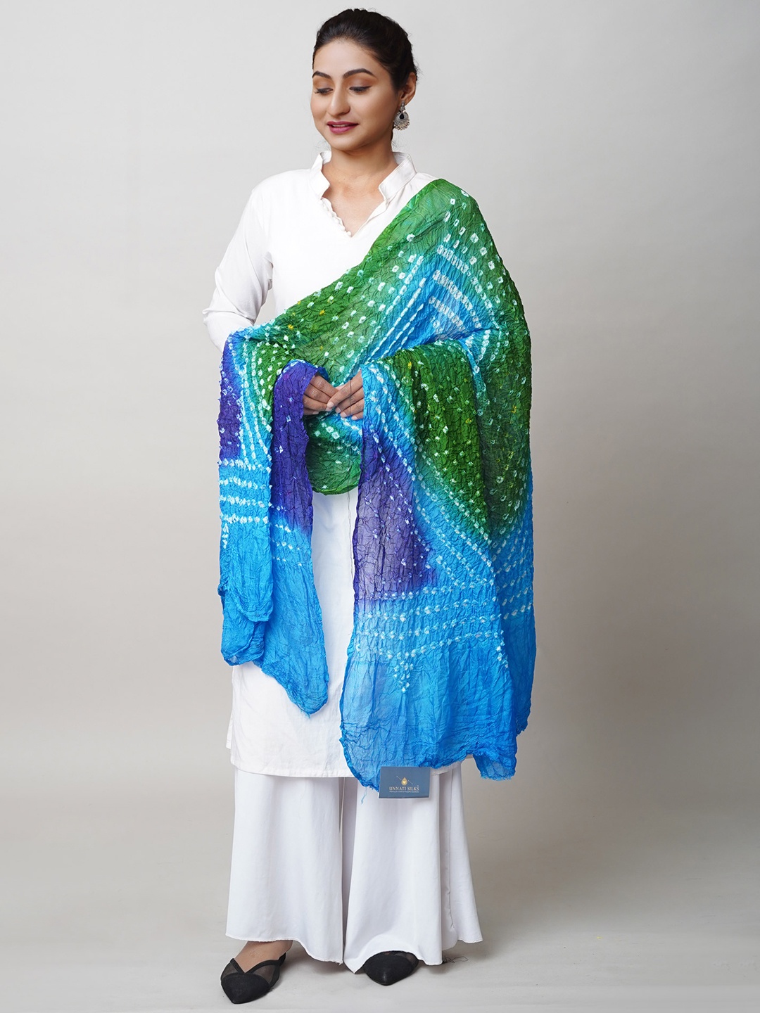 

Unnati Silks Bandhani Printed Zari Detail Dupatta, Blue