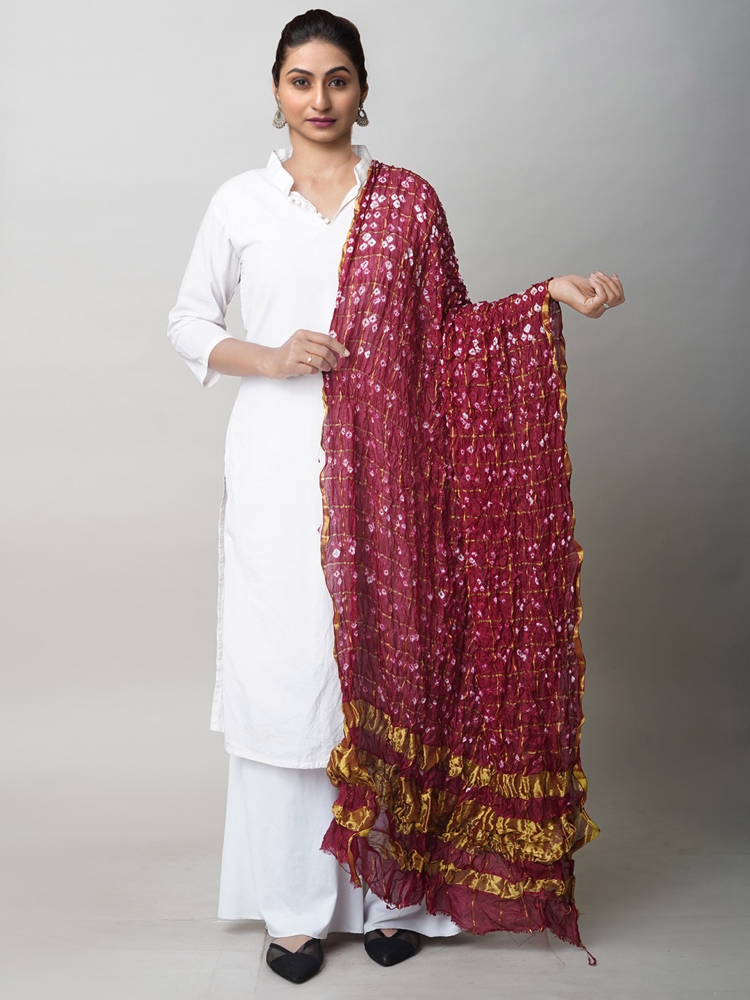 

Unnati Silks Bandhani Printed Dupatta with Zari, Maroon
