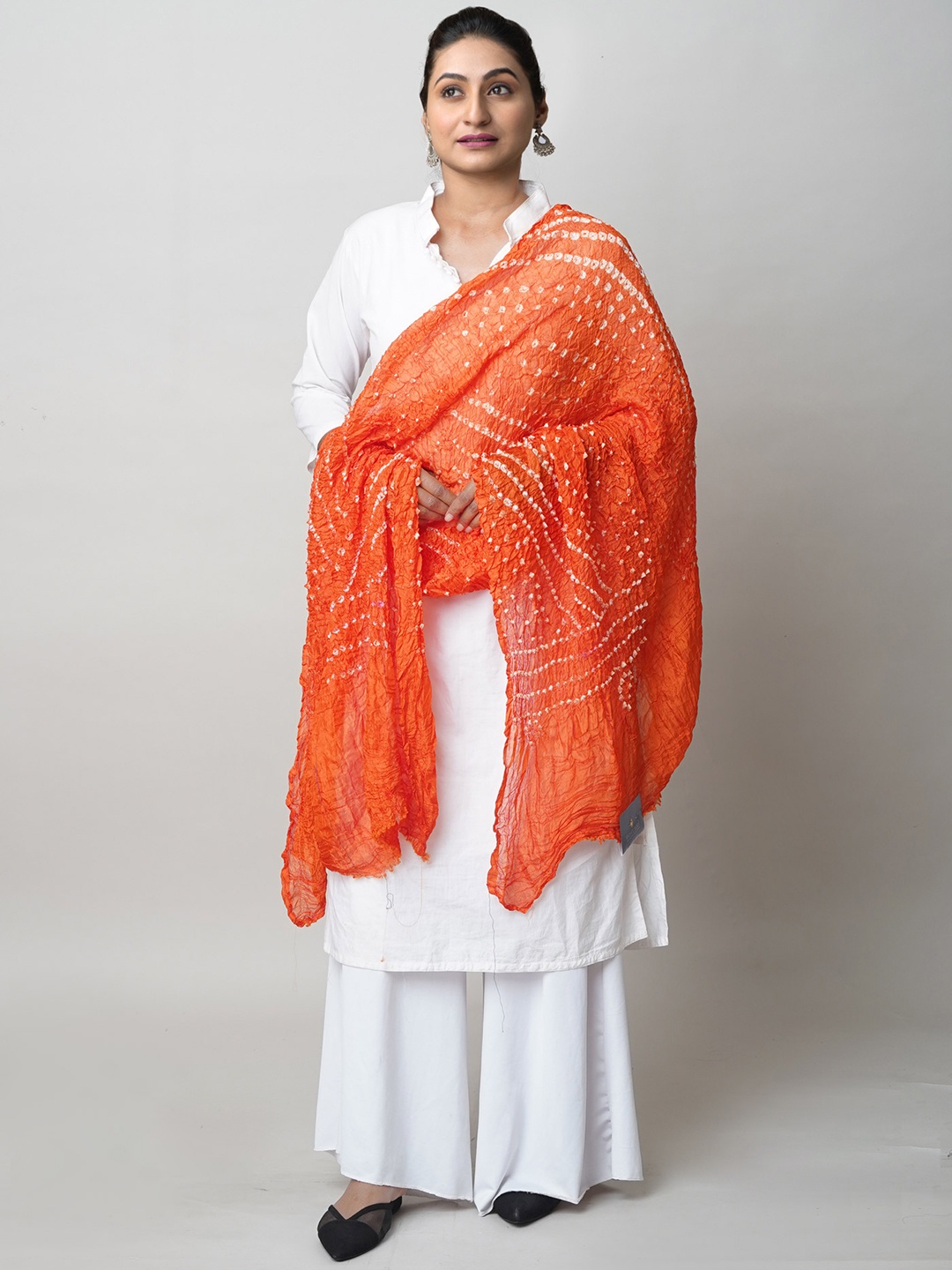 

Unnati Silks Bandhani Printed Zari Detail Dupatta, Orange