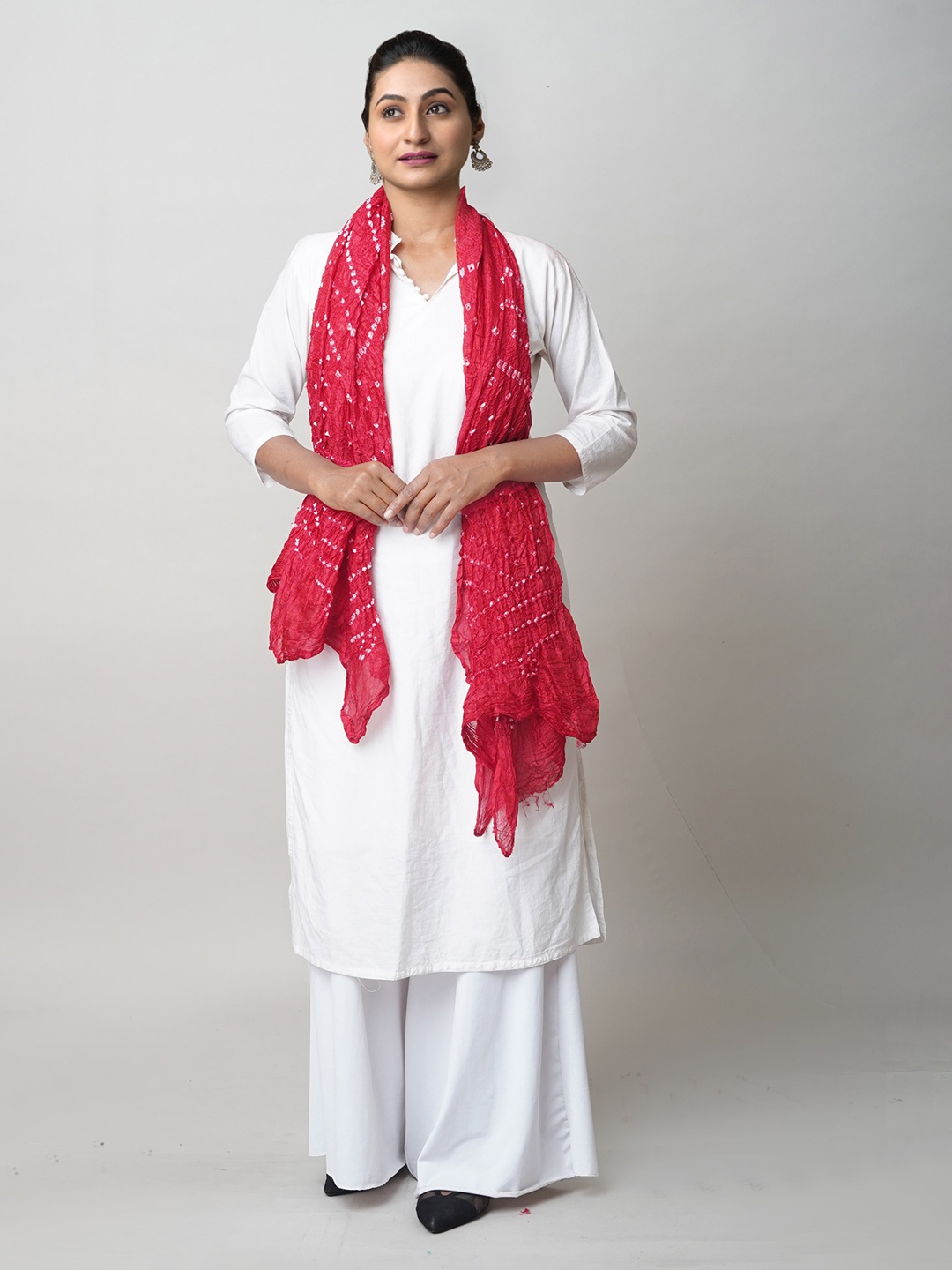 

Unnati Silks Tie & Dye Bandhani Printed Dupatta, Red