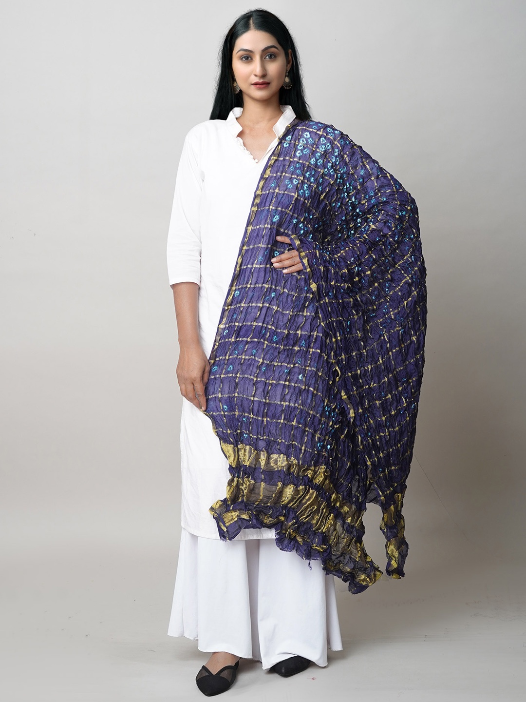 

Unnati Silks Dyed Bandhani Dupatta with Zari, Blue