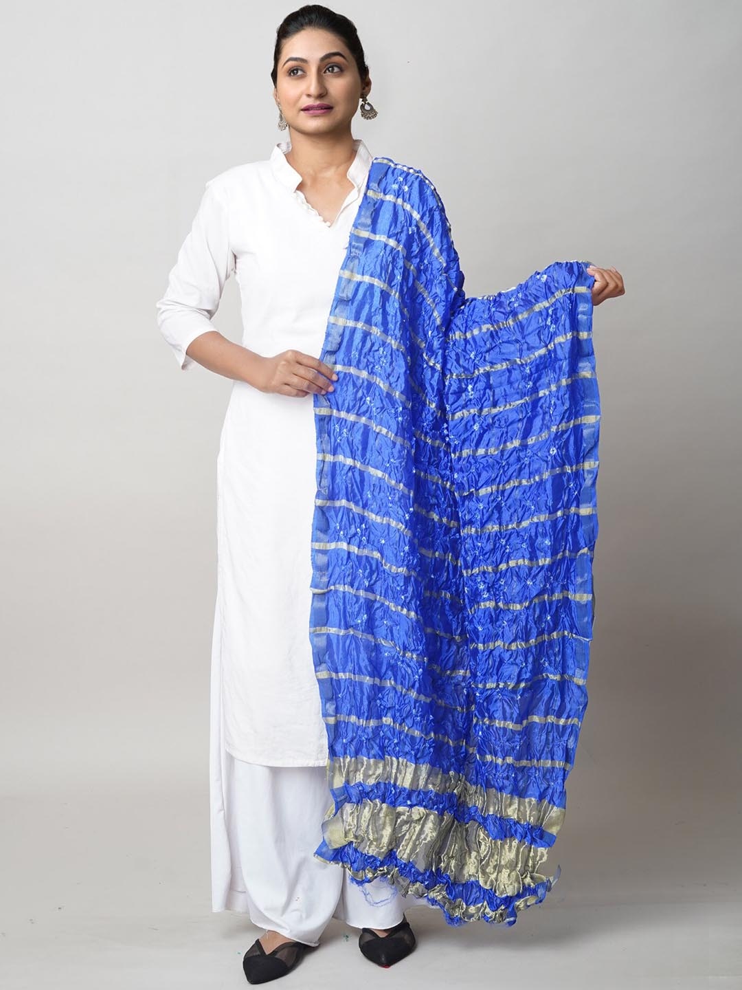 

Unnati Silks Striped Zari Bandhani Dupatta, Blue