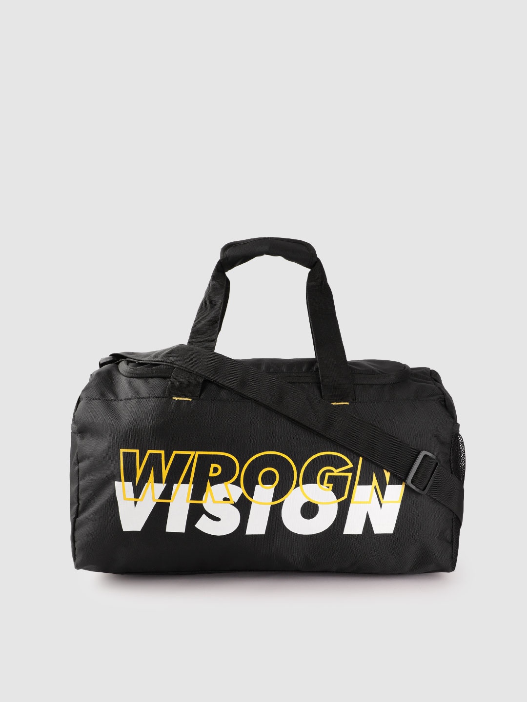 WROGN Brand Logo Printed Medium Duffel Bag, Black