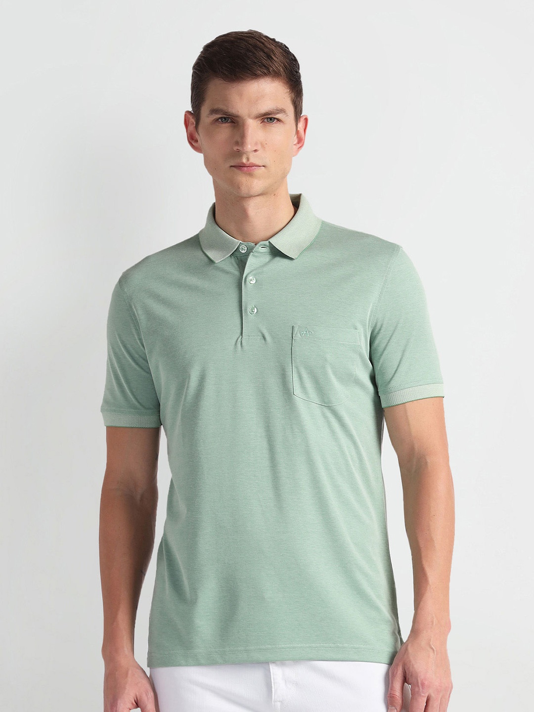 

Arrow Polo Collar Short Sleeves Pockets Cotton T-shirt, Green