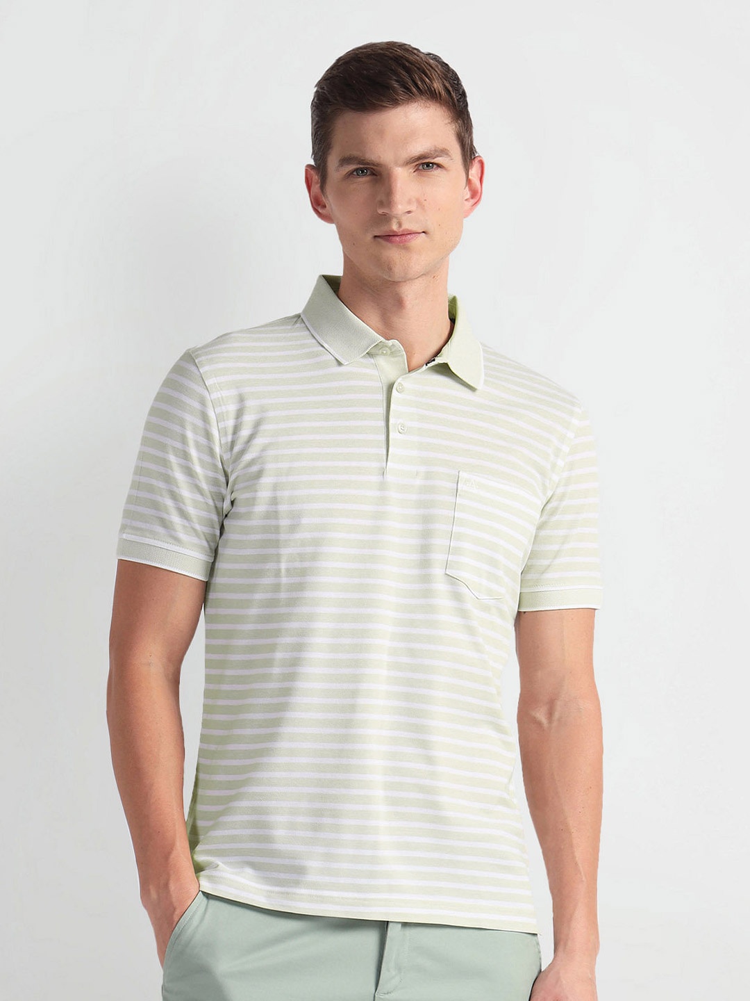 

Arrow Striped Polo Collar Cotton T-shirt, Grey