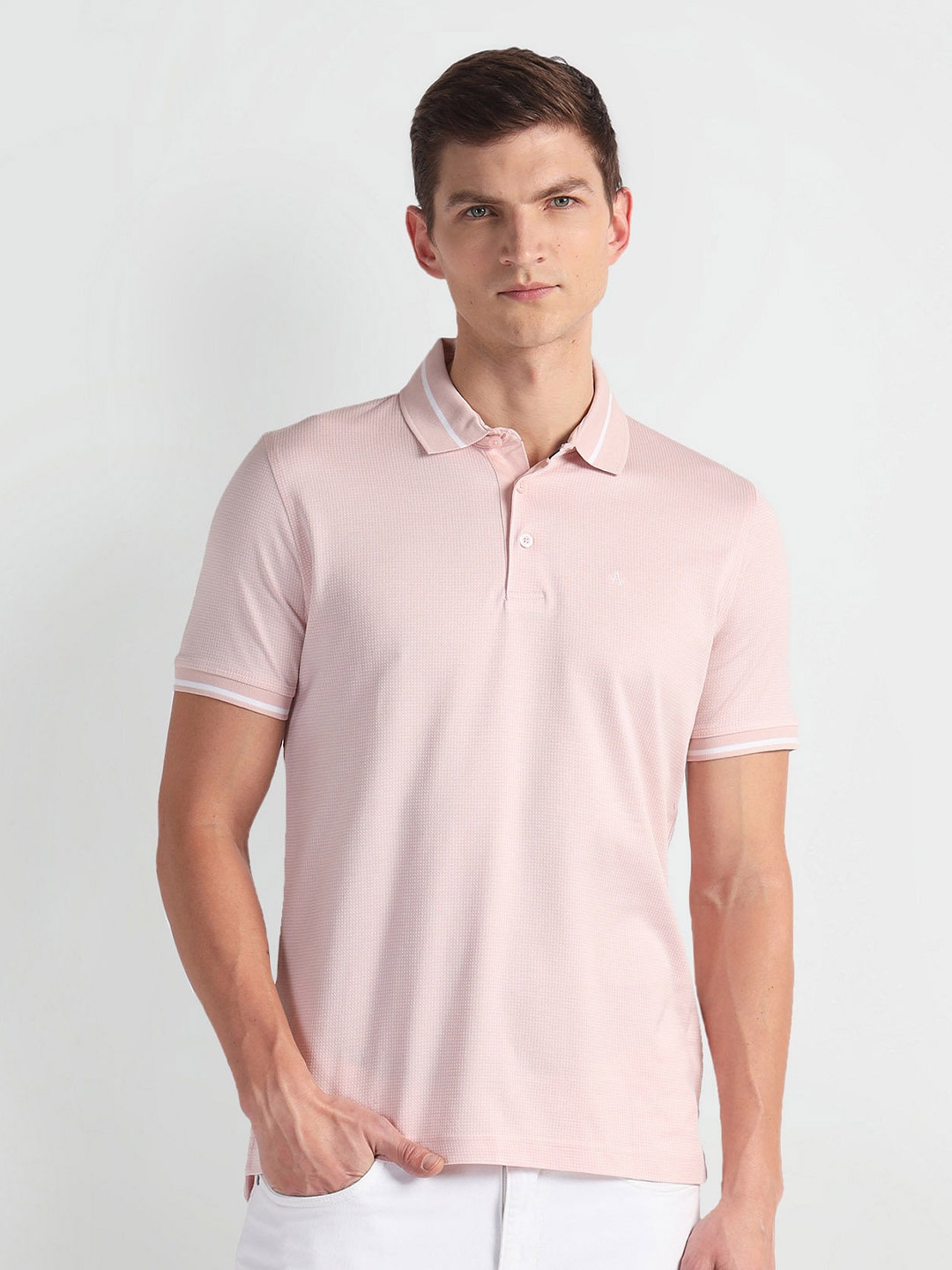 

Arrow Polo Collar Short Sleeves Cotton T-shirt, Pink