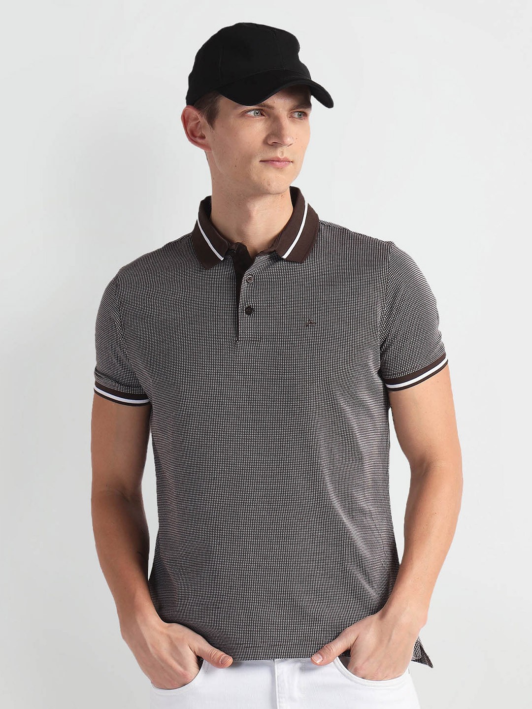 

Arrow Printed Polo Collar Cotton T-shirt, Brown