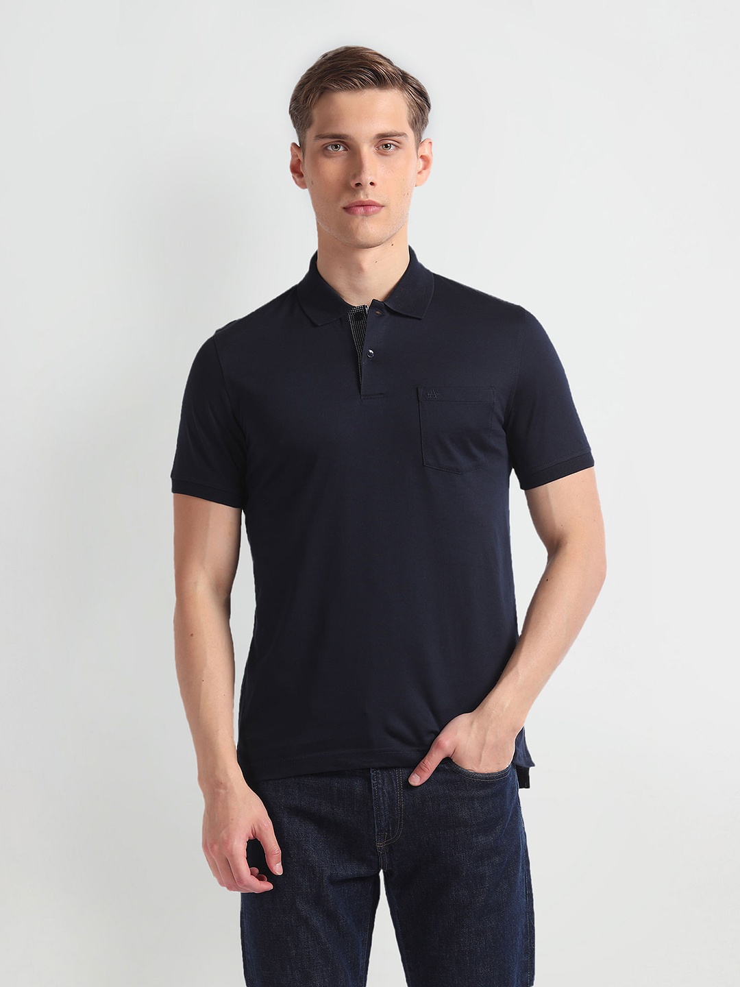 

Arrow Polo Collar Patch Pocket Casual T-shirt, Blue