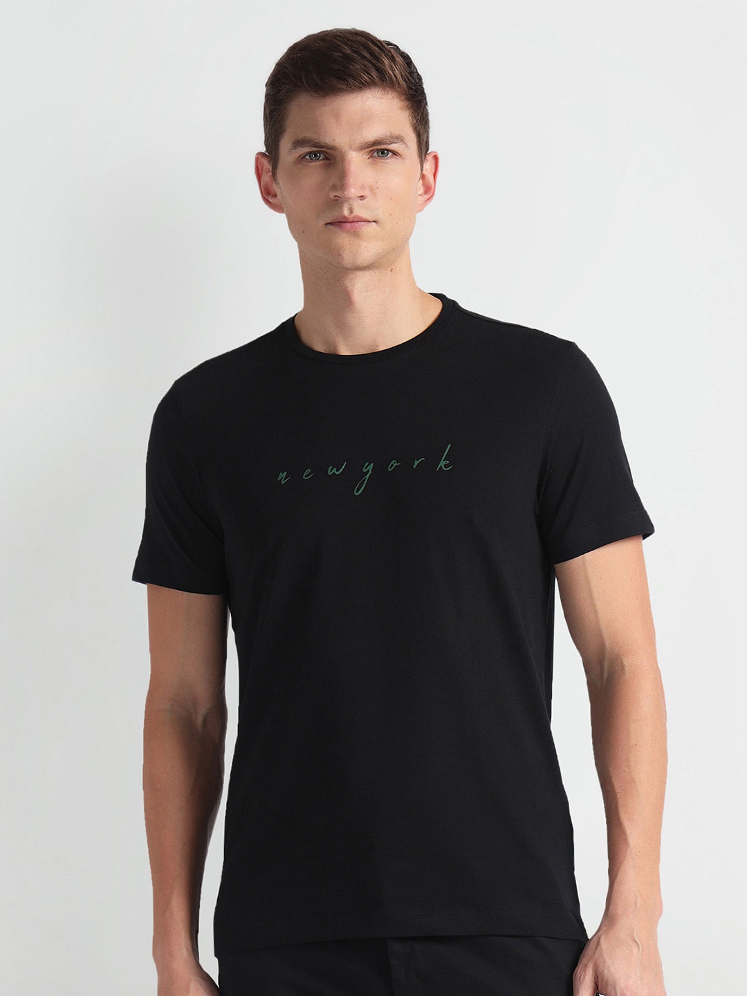 

Arrow New York Round Neck Short Sleeves Typography Printed T-shirt, Black