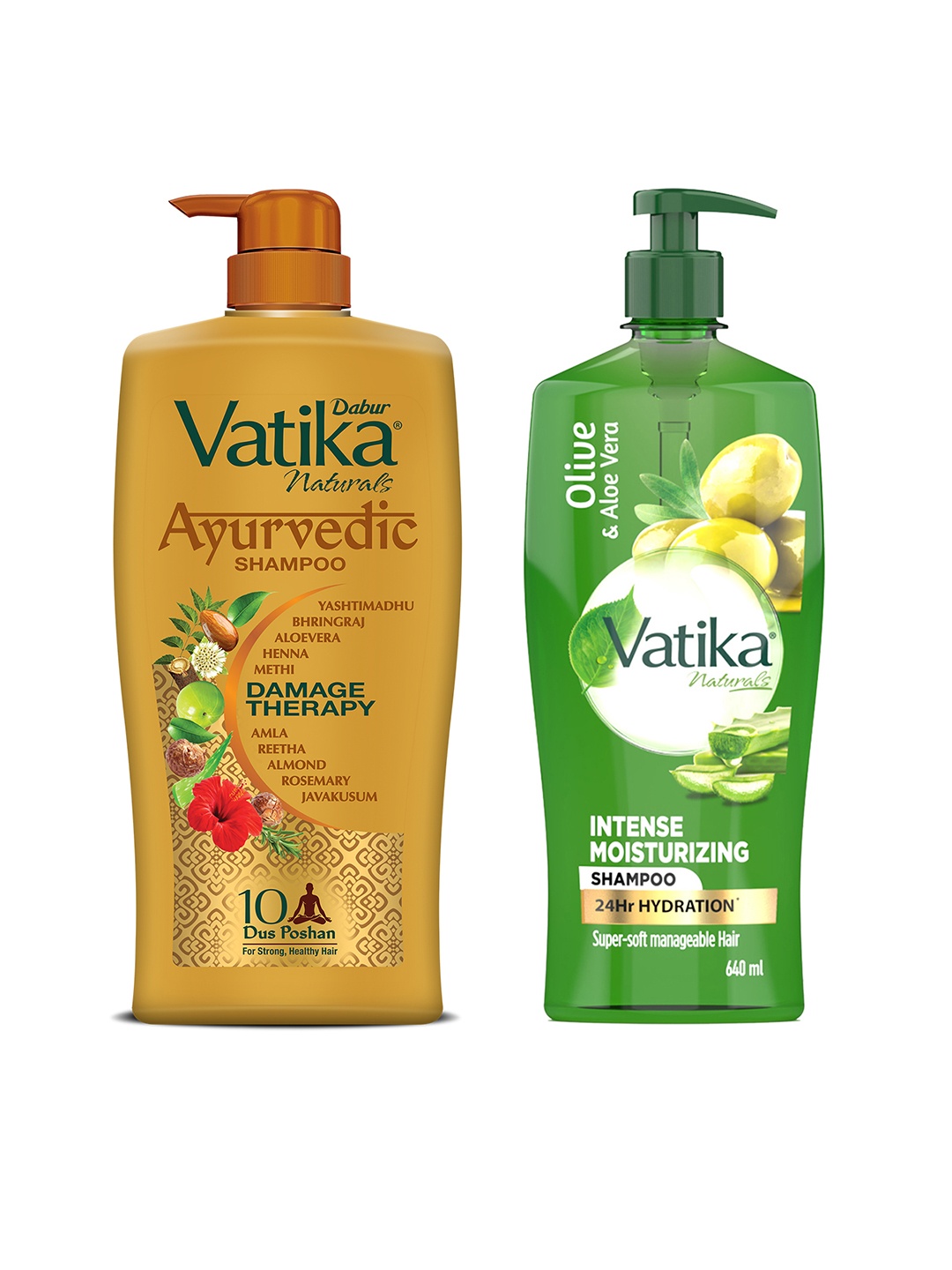

Dabur Vatika Naturals Ayurvedic Shampoo 1L & Aloe Vera Olive Moisturising Shampoo 640ml, Mustard