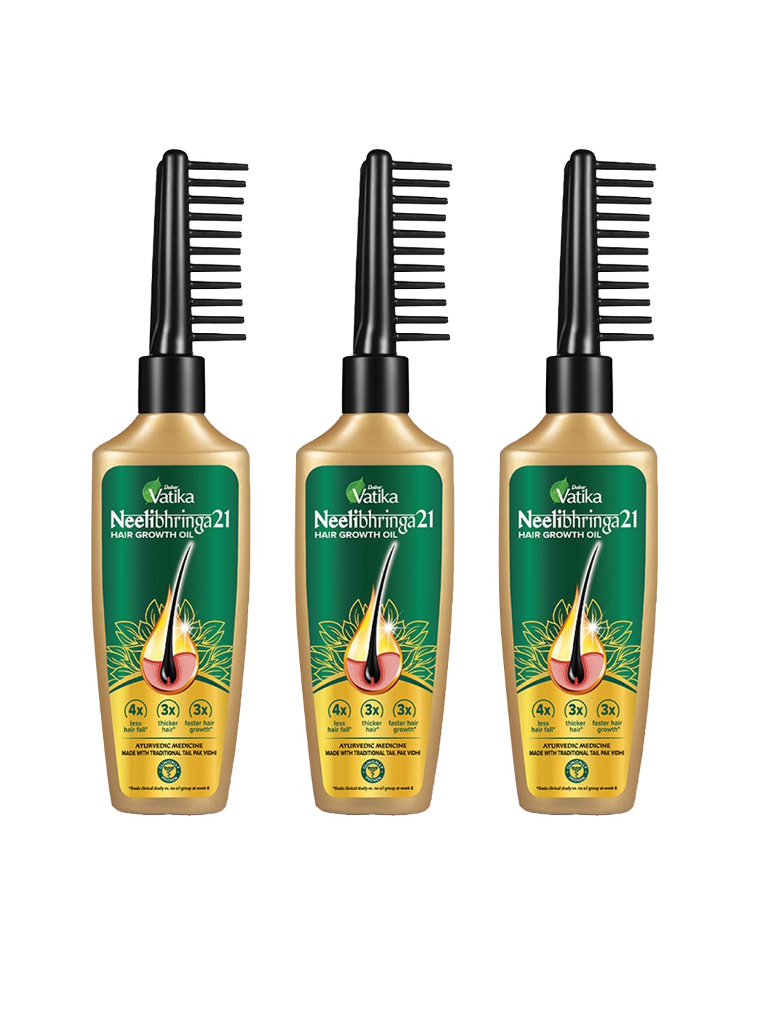 

Dabur Vatika Neelibhringa 21 Hair Growth Oil with Comb Applicator - 100ml Each, Green