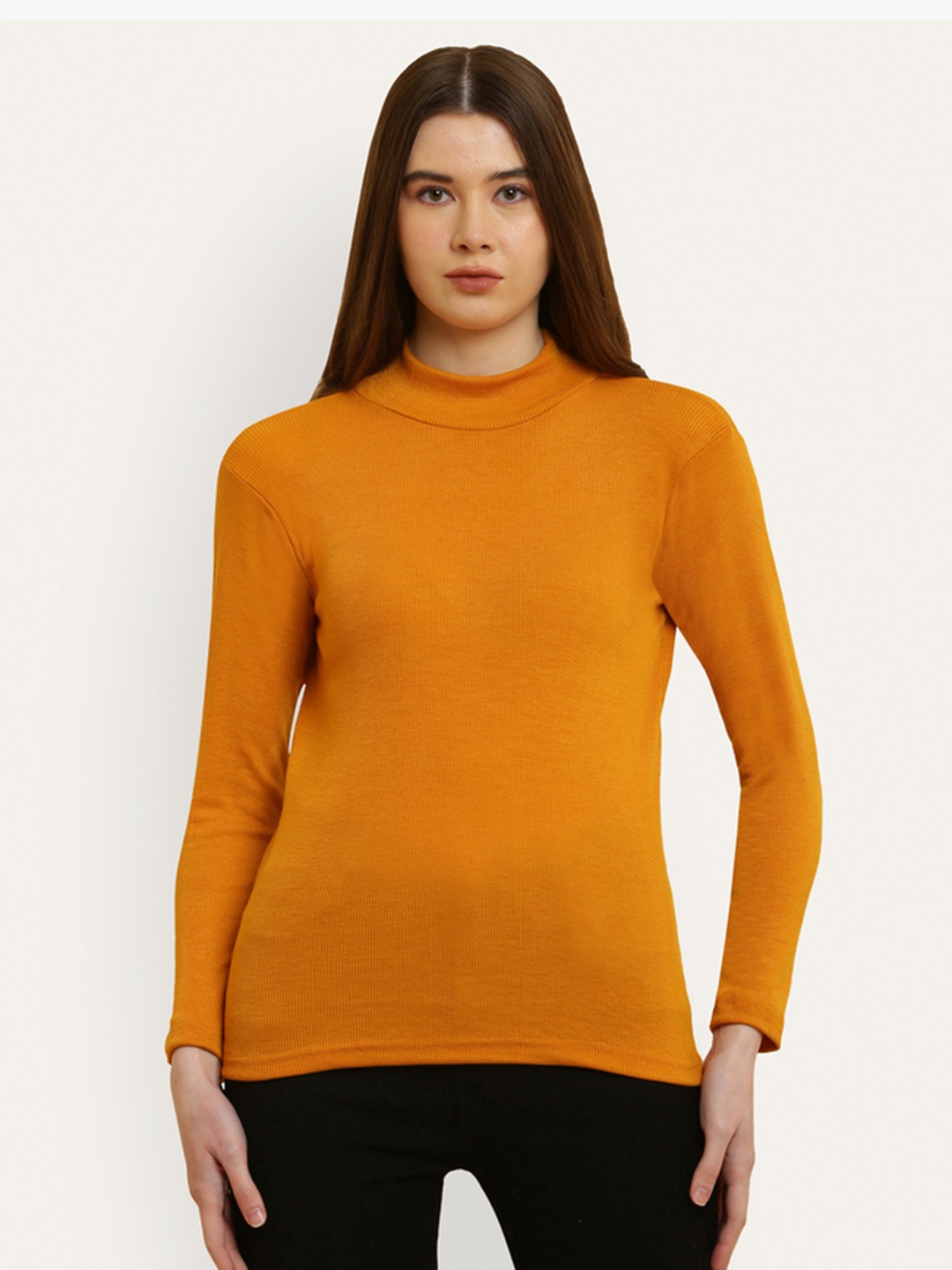 

Miaz Lifestyle High Neck Long Sleeves Cotton Top, Mustard