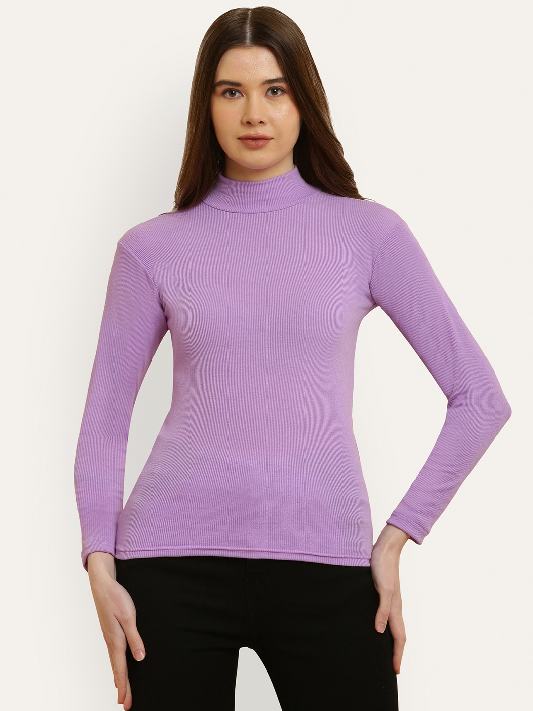 

Miaz Lifestyle High Neck Long Sleeves Cotton Top, Purple