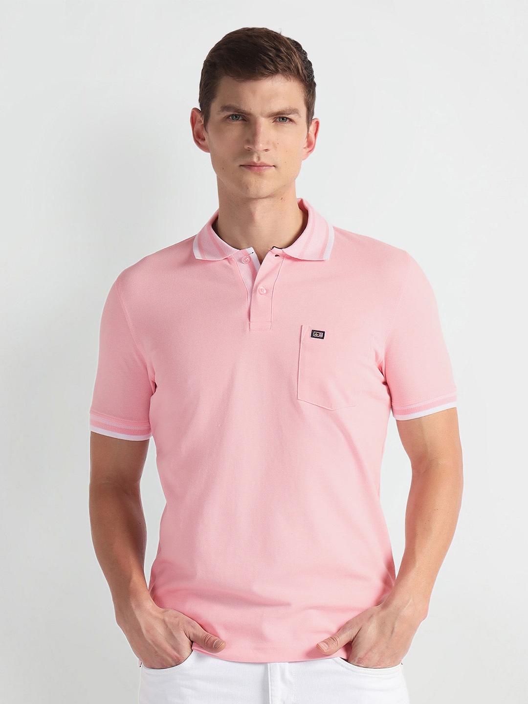 

Arrow Sport Polo Collar Half Sleeves Pockets Regular Fit T-shirt, Pink