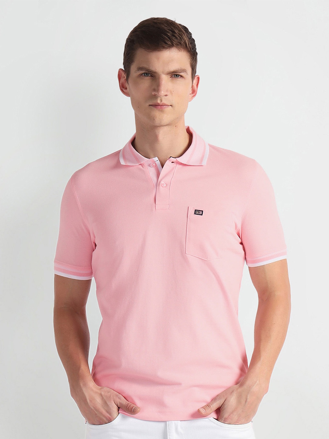 

Arrow Sport Polo Collar Half Sleeves Pockets Regular Fit T-shirt, Pink