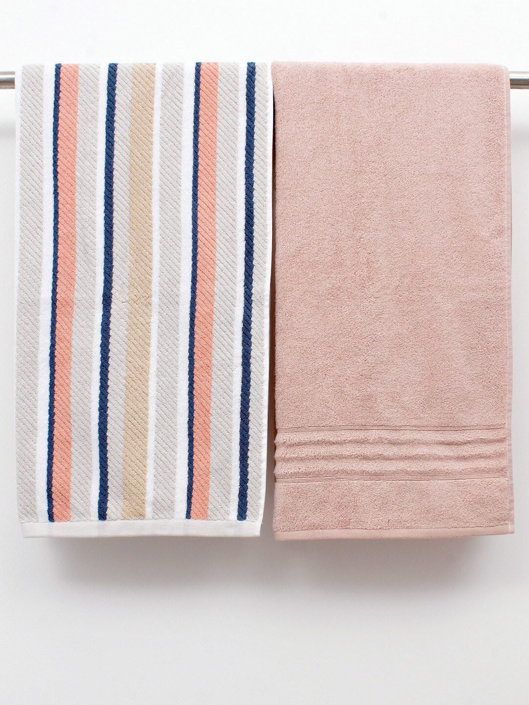 

AVI Living Pink & Coral 2Pcs Striped Cotton 550 GSM Bath Towels