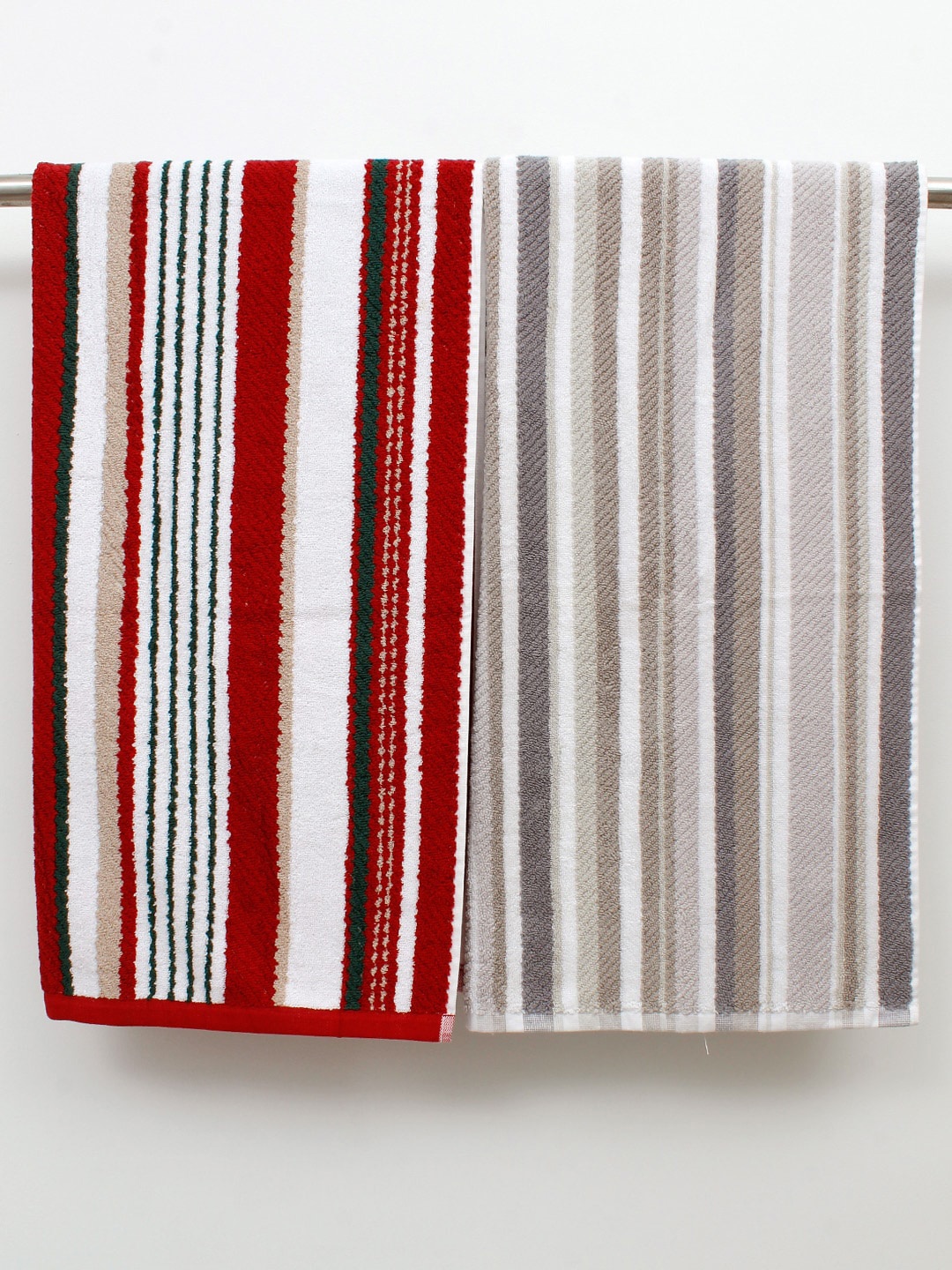 

AVI Living Red Beige 2 Pieces Striped Cotton 600 GSM Bath Towels