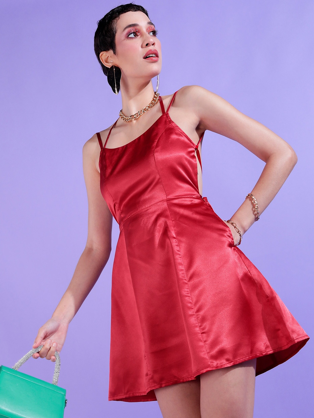 

PRETTY LOVING THING Shoulder Straps A-Line Mini Dress, Red