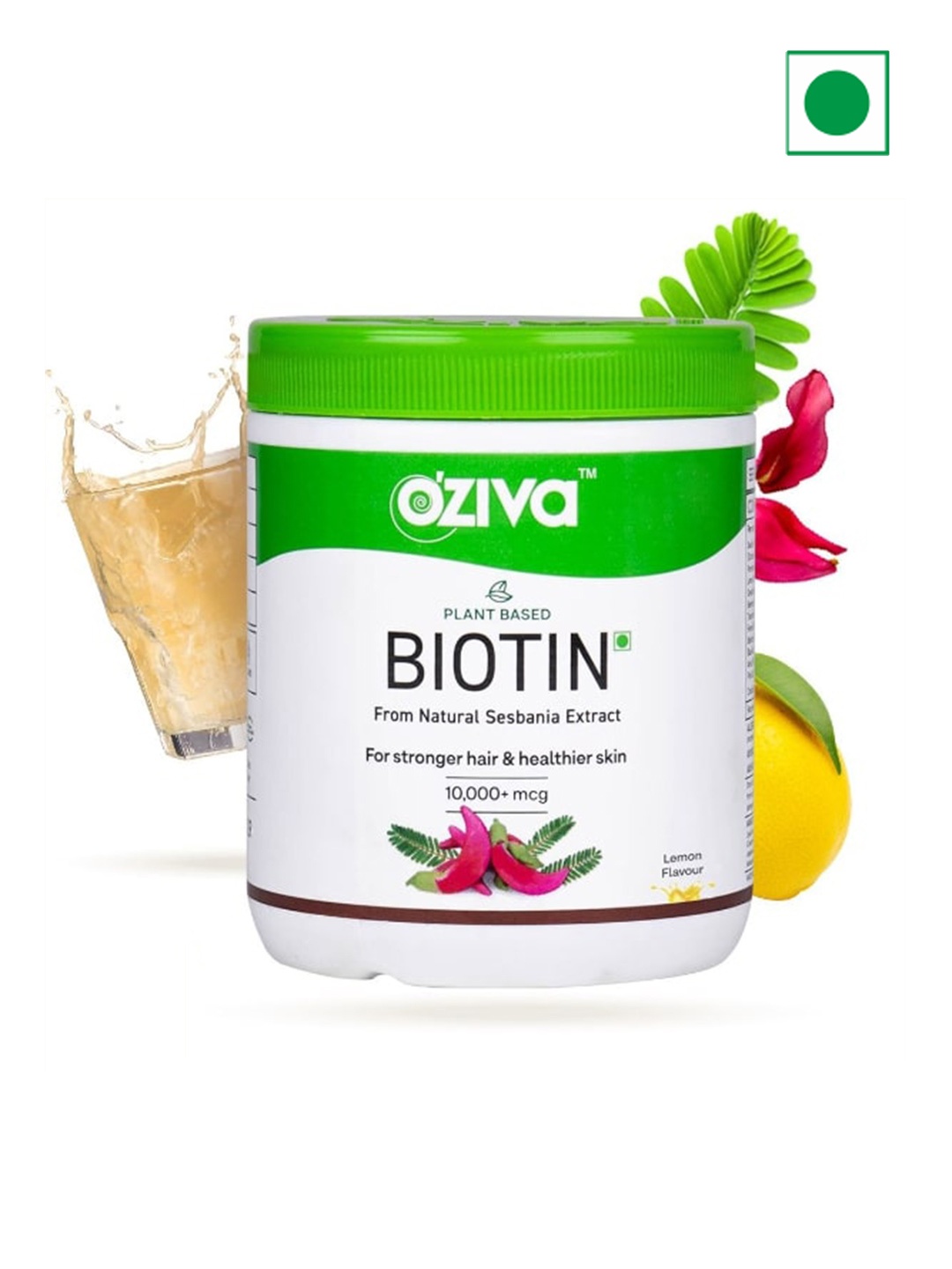 

OZiva Plant Based Biotin Powder For Hair Growth With Amla - Lemon - 125g, Green