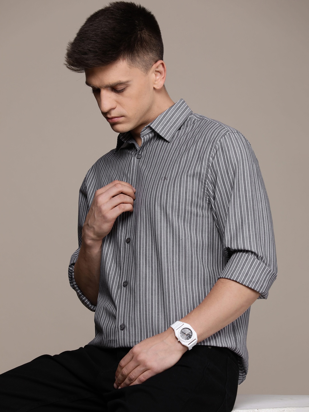 

Calvin Klein Jeans Striped Casual Shirt, Grey