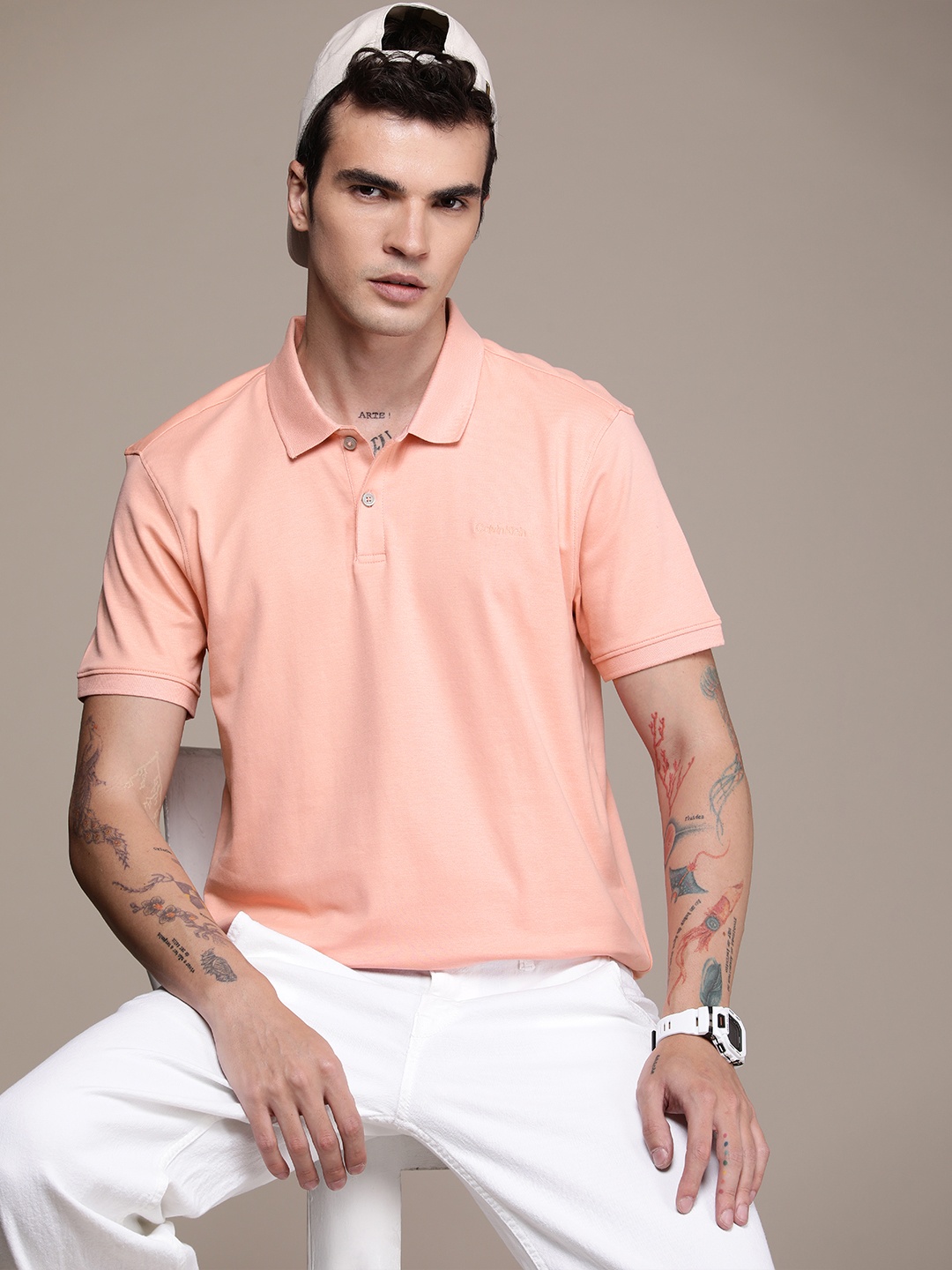 

Calvin Klein Jeans Polo Collar Pure Cotton T-shirt, Peach