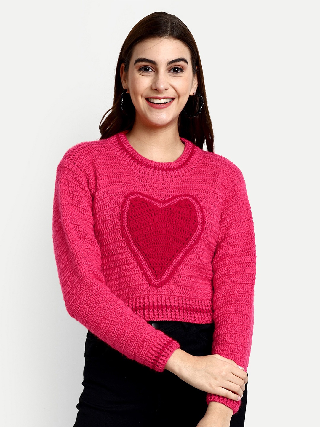 

WINDROP SOLUTIONS Self Design Cable Knit Woollen Pullover Sweater, Pink