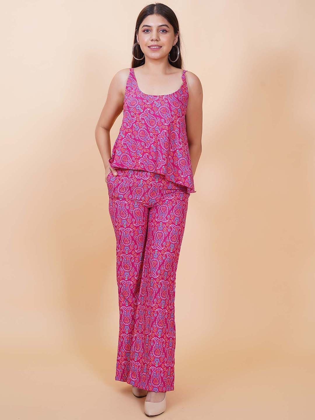 

Salvia Sky Floral Printed Top With Trouser, Pink