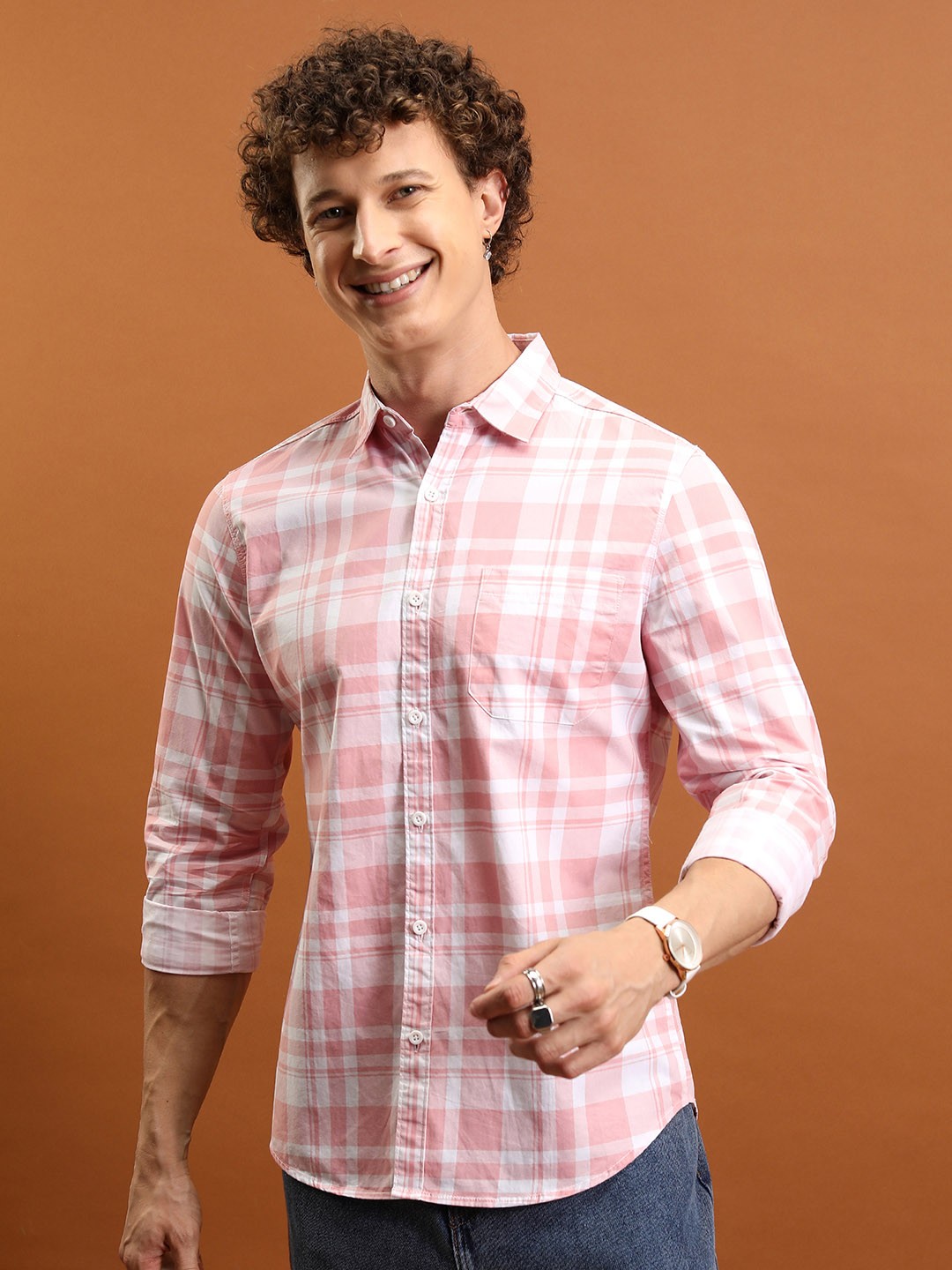

Highlander Checked Slim Fit Shirt, Coral