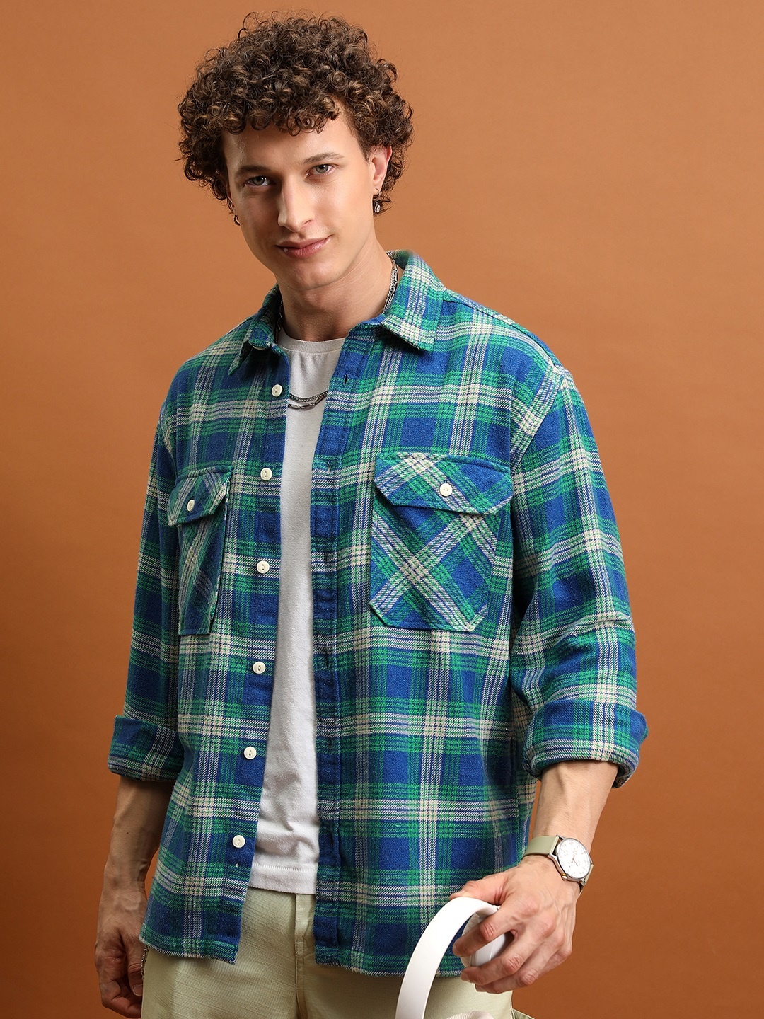 

HIGHLANDER Tartan Checked Oversized Flannel Casual Shirt, Blue