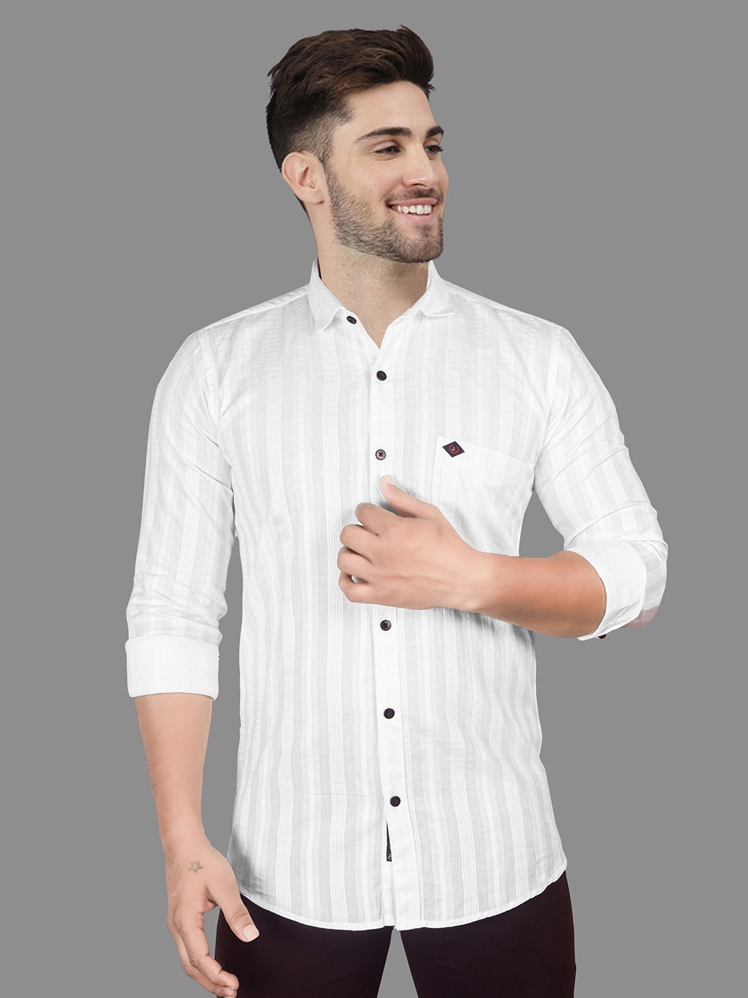 

Jb Just BLACK Spread Collar Slim Fit Opaque Cotton Casual Shirt, White