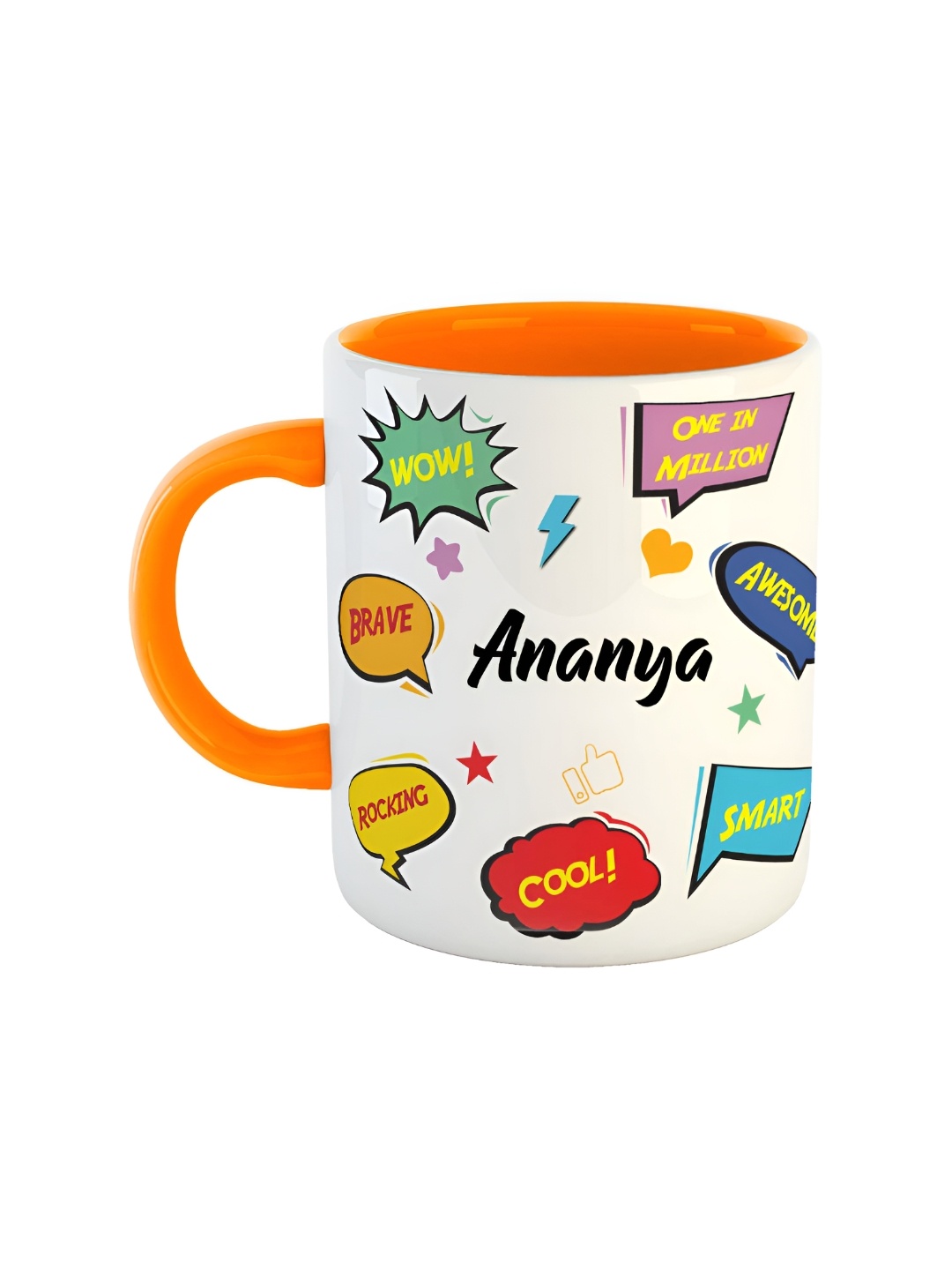 

ARTBUG Orange & White Text Printed Personalised Ceramic Glossy Mug 350 ml