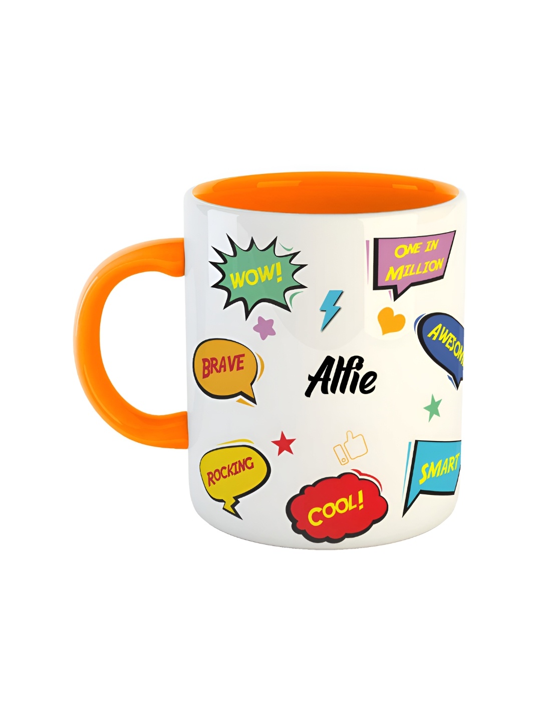 

ARTBUG Orange & White Text Printed Personalised Ceramic Glossy Mug 350 ml